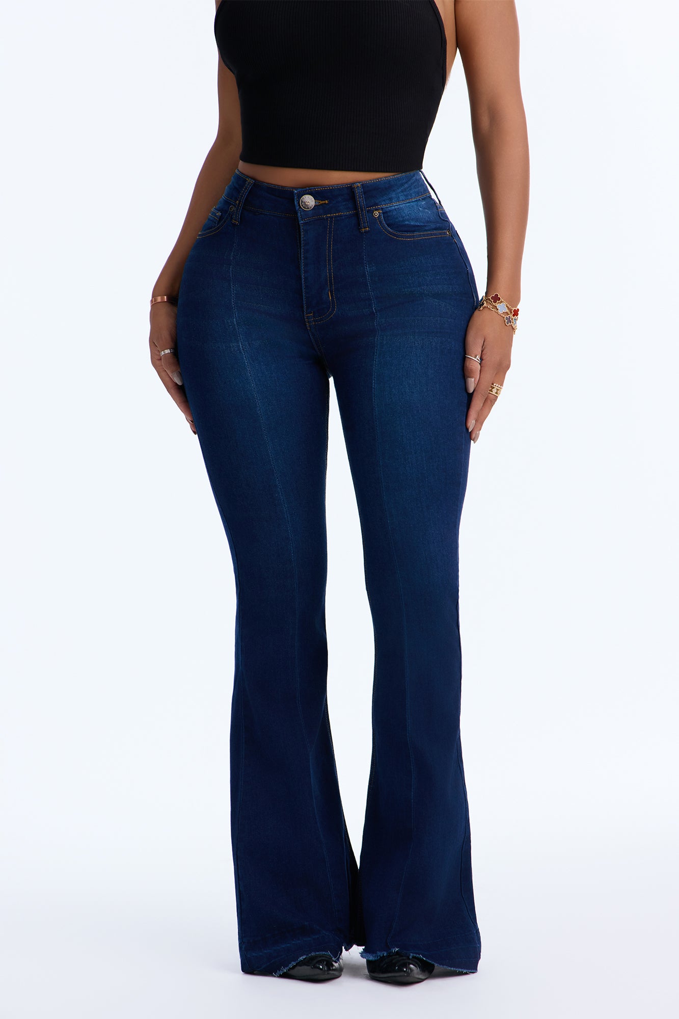 Sally Step Hem High Rise Flare Leg Jeans - Dark Wash