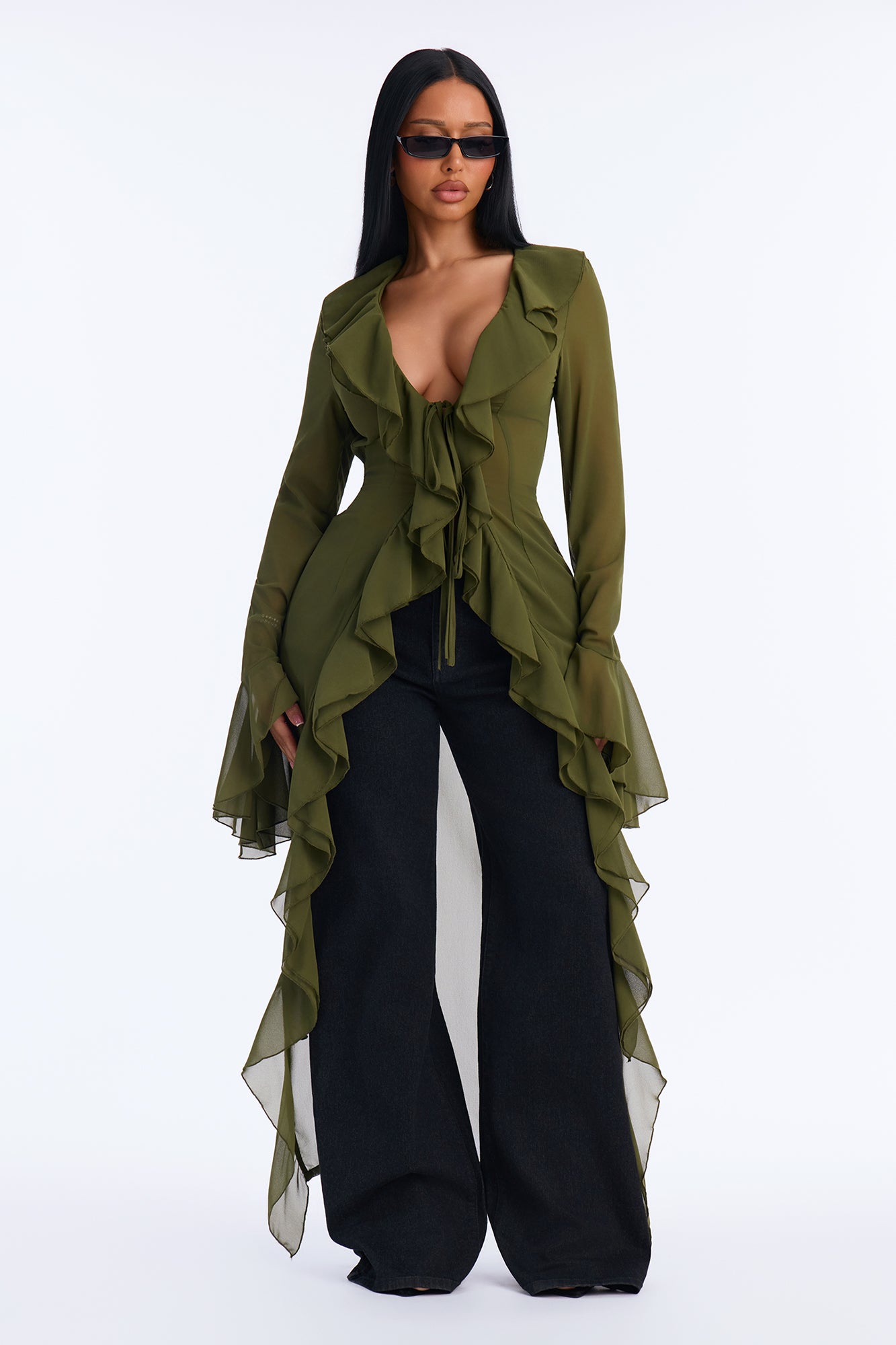 Pure Confidence Tie Front Maxi Top - Olive