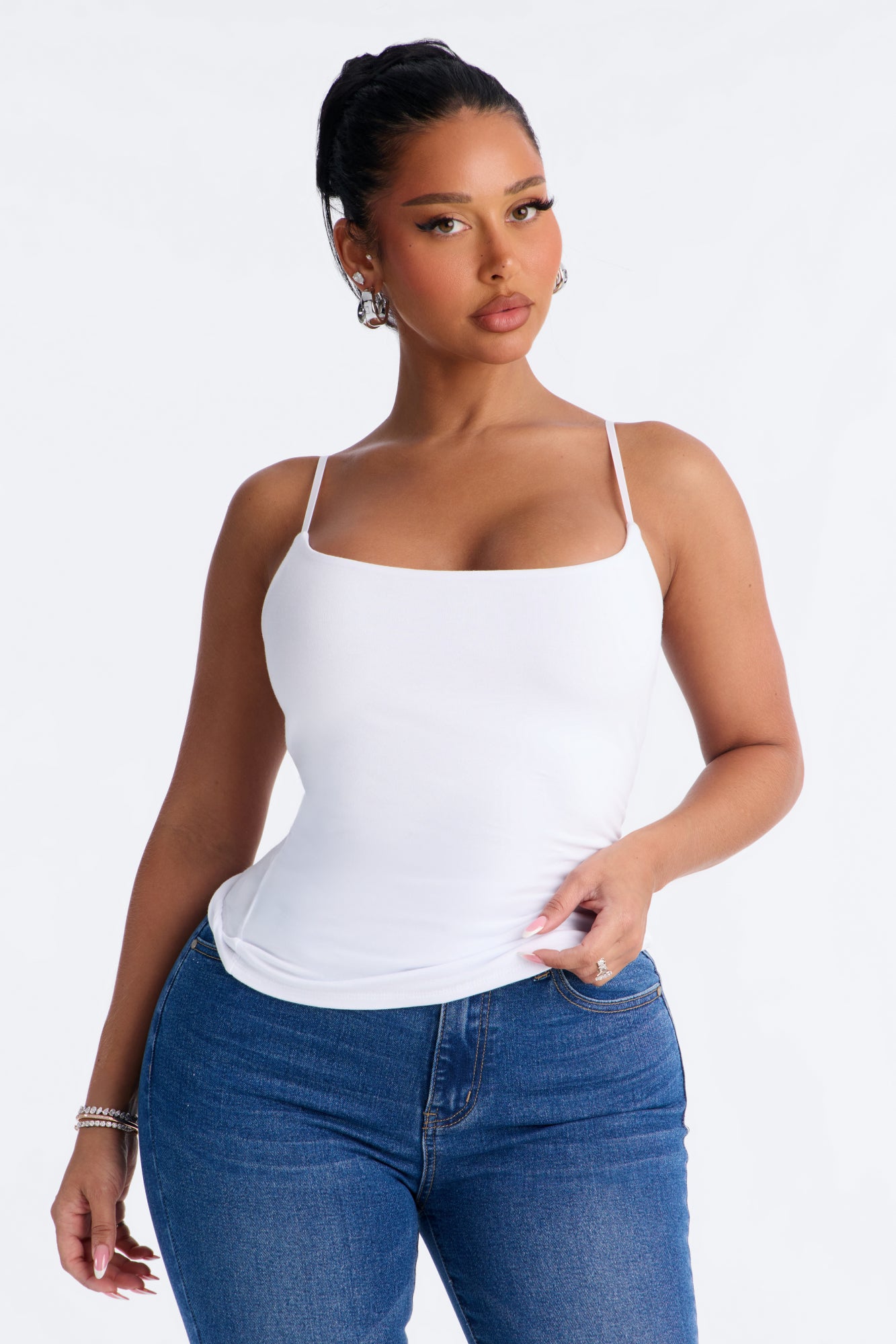 Everyday Basic Double Front Layer Cami Tank - White
