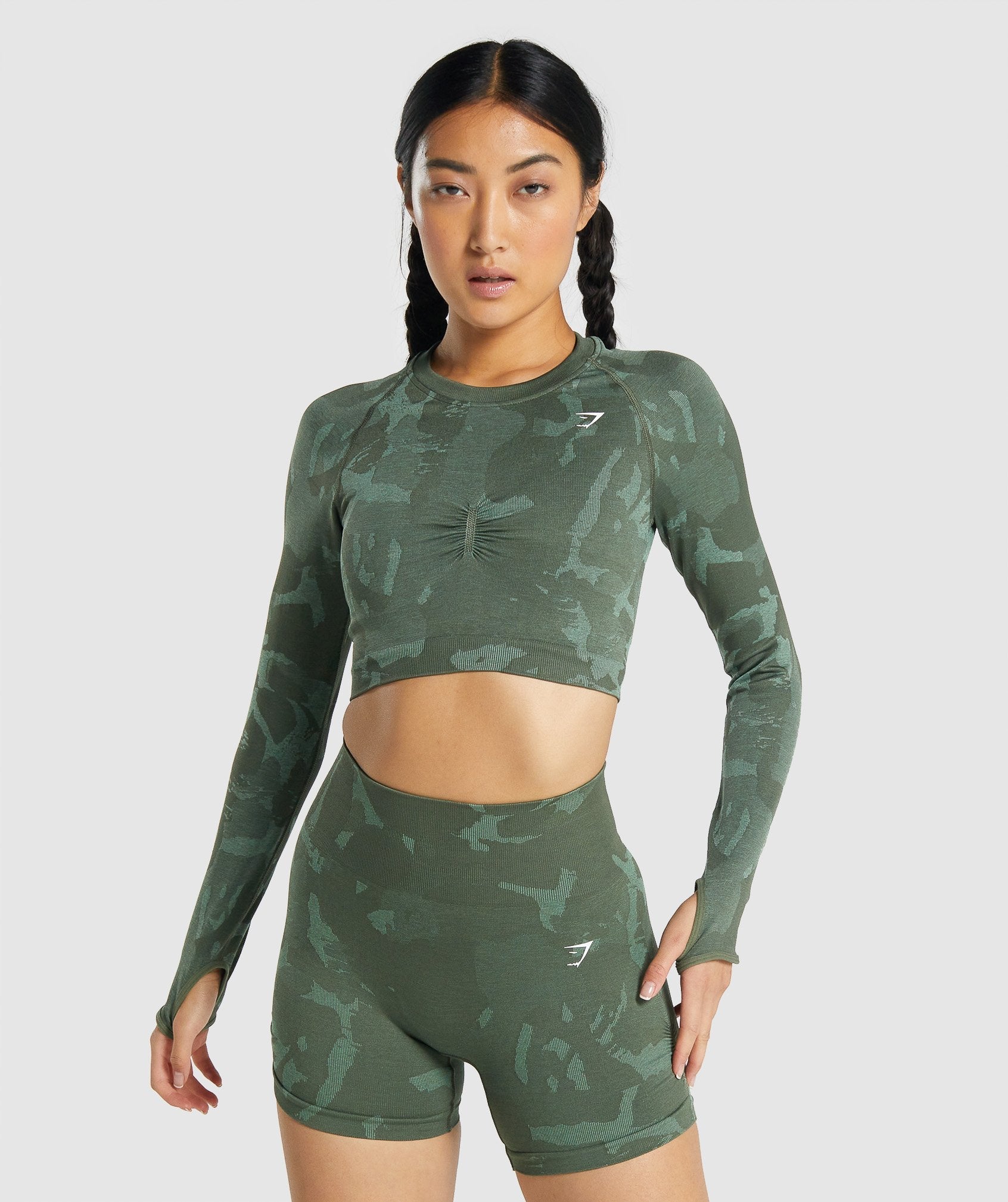 Gymshark Adapt Camo Seamless Long Sleeve Crop Top - Green