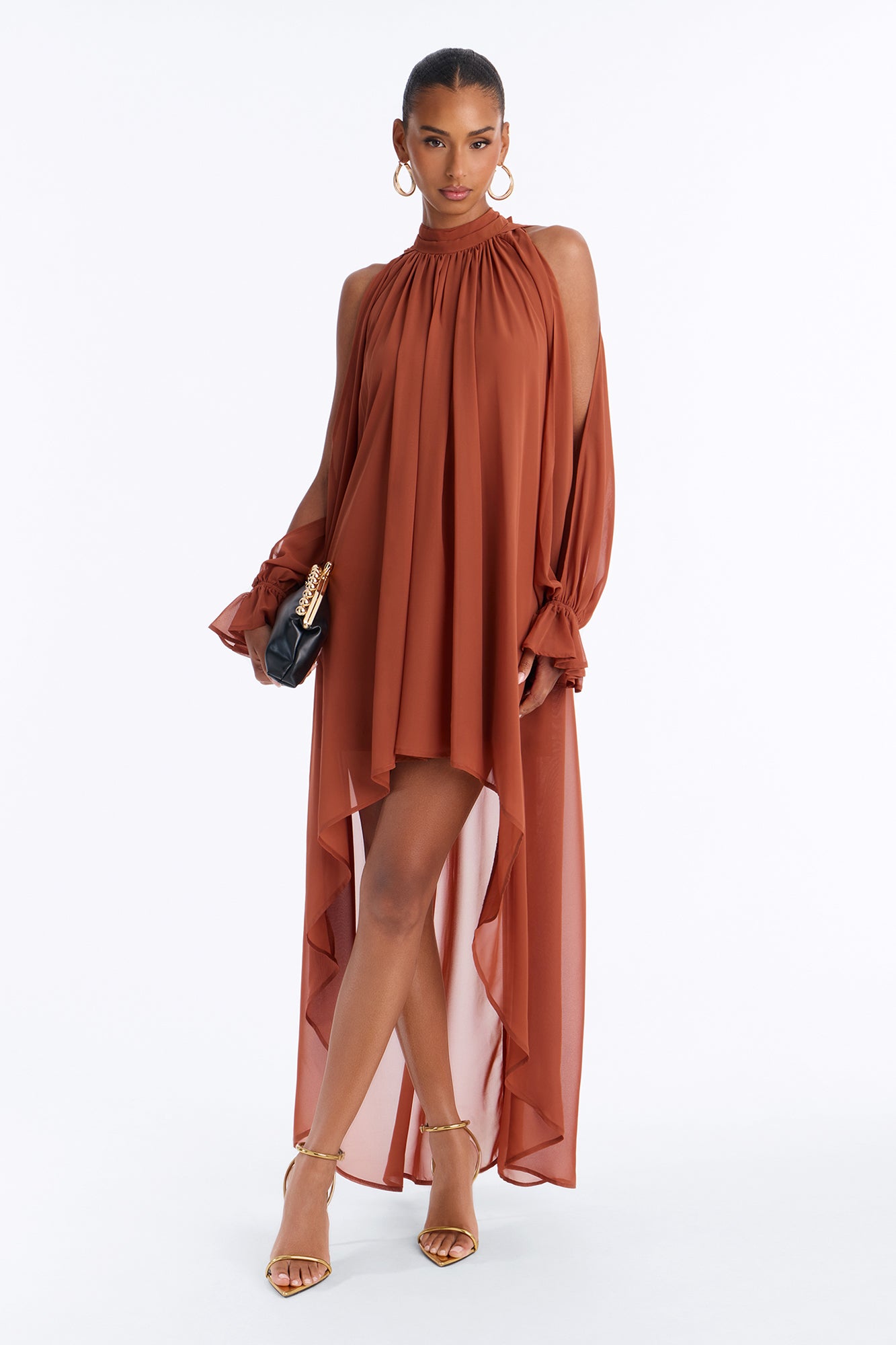 Aryal Long Sleeve Chiffon Maxi Dress - Rust