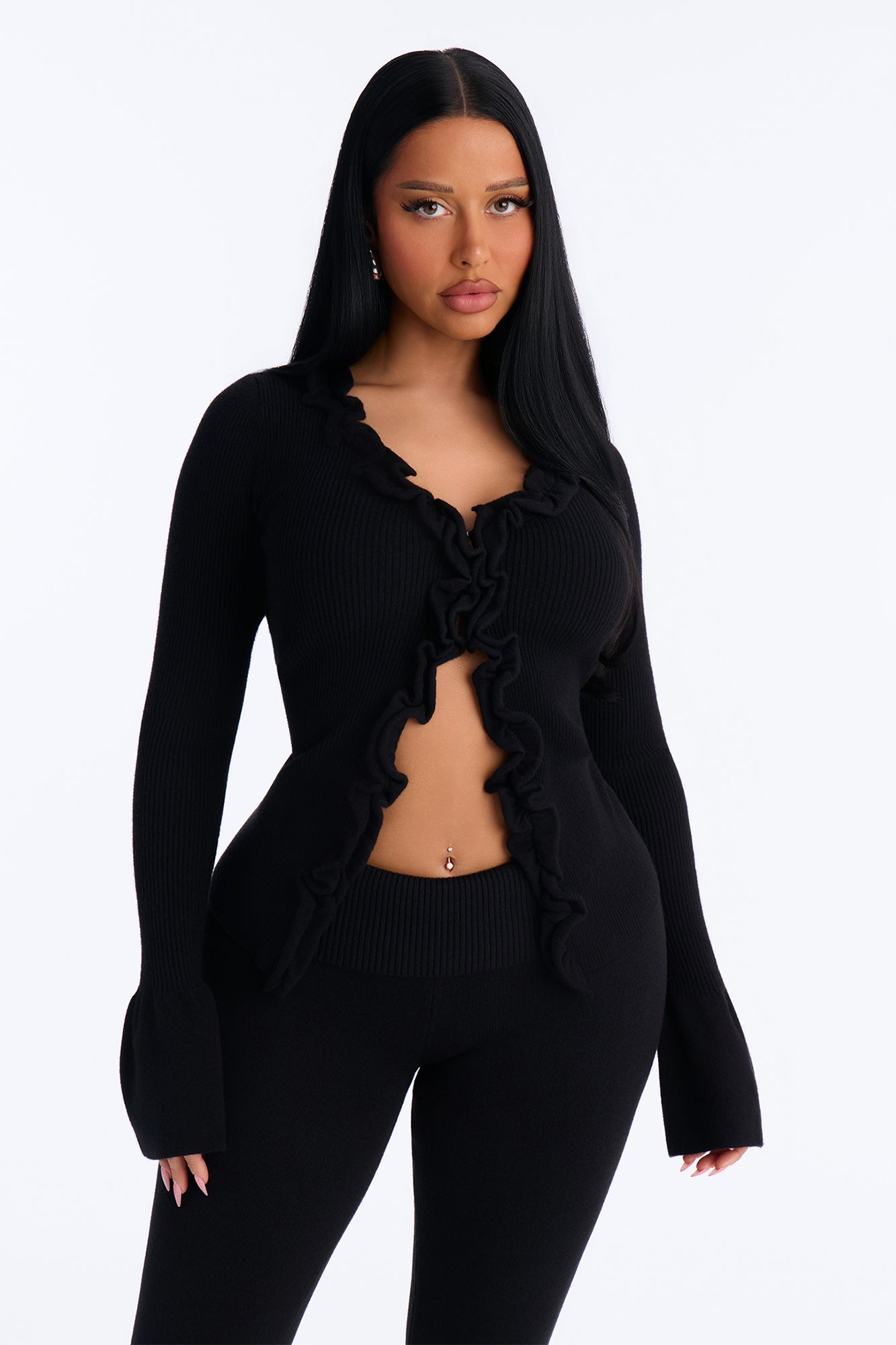 Sweet But Spicy Ruffle Cardigan - Black