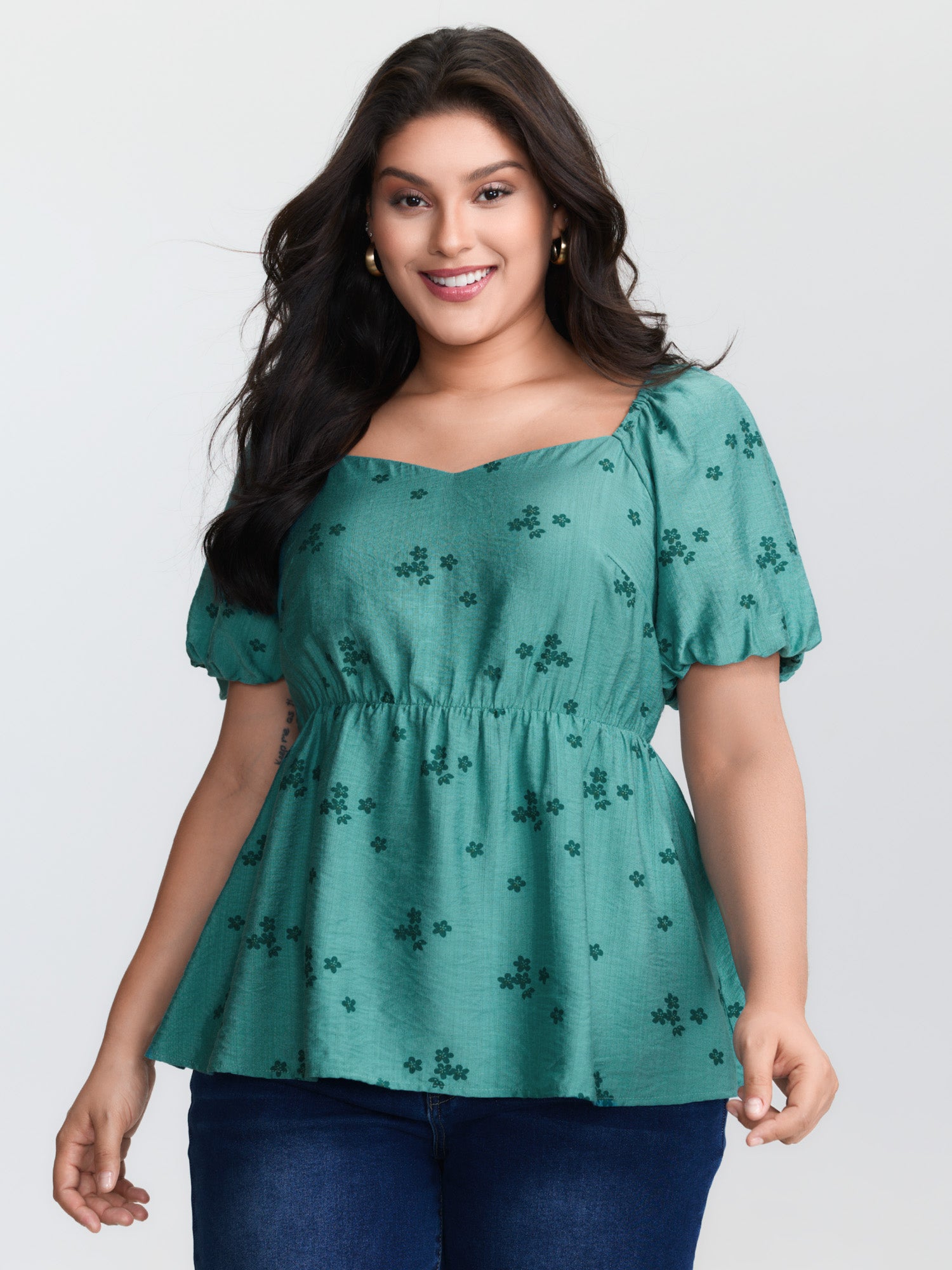 Floral Print Sweetheart Neckline Rayon Blouse