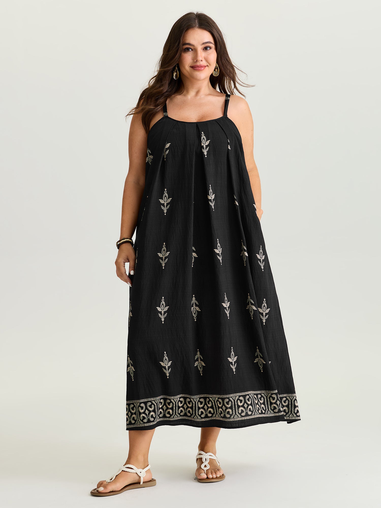 Geometric Print Color Contrast Maxi Dress