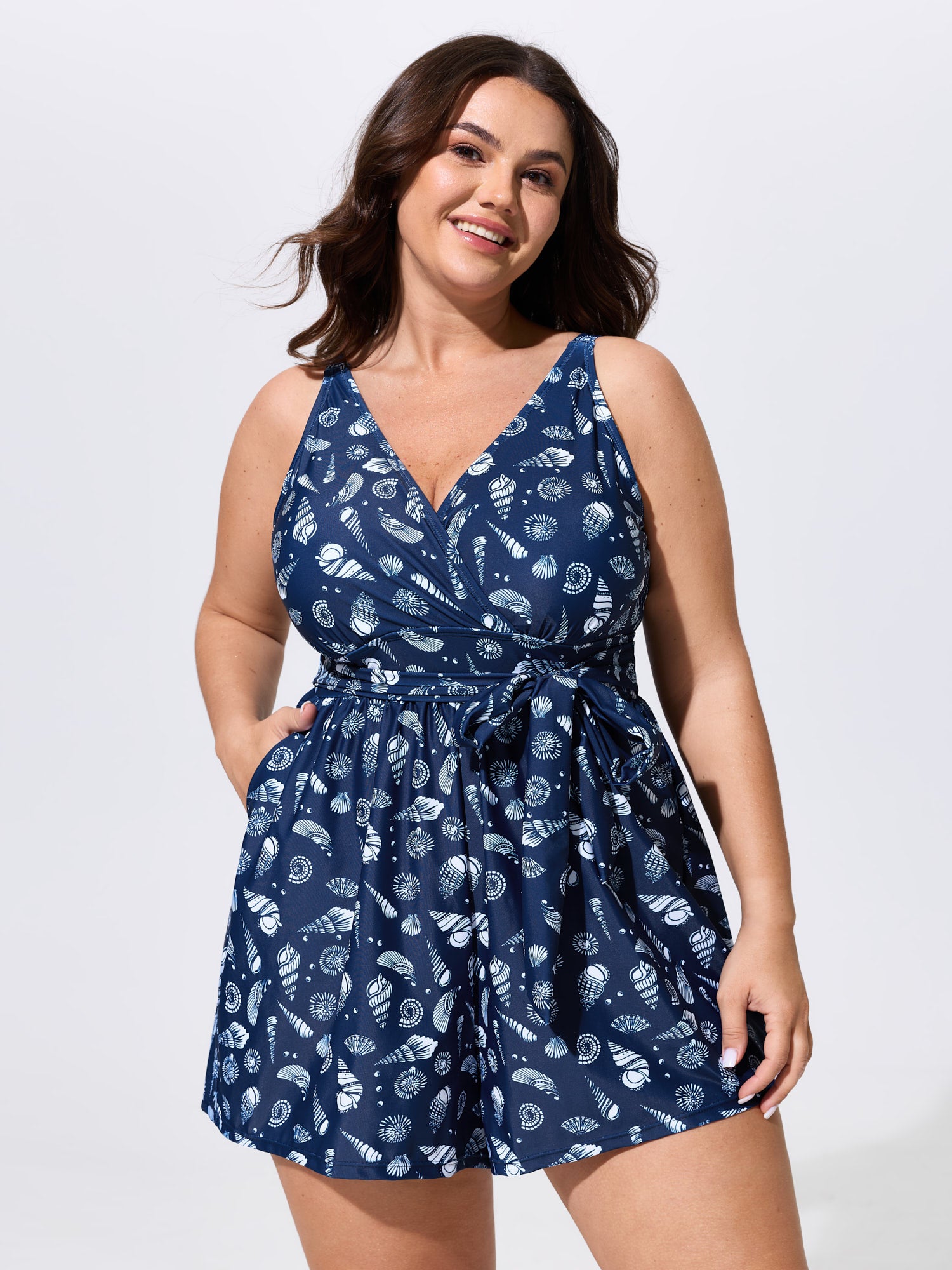 Floral Print Pockets Swim Romper