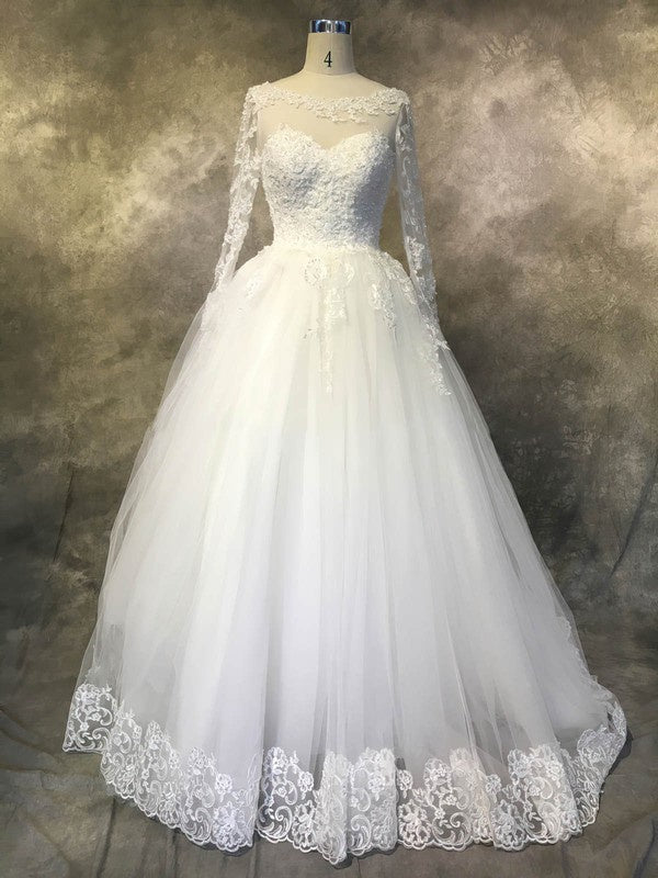 Stylish Long Sleeves Lace Tulle Chapel Train Wedding Dresses