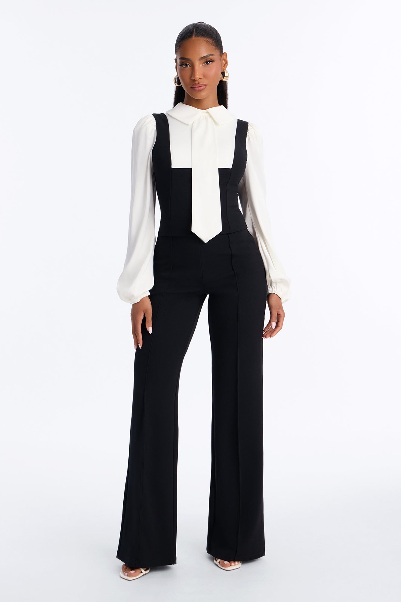 Angelie Wide Leg Pant Set - Black/White