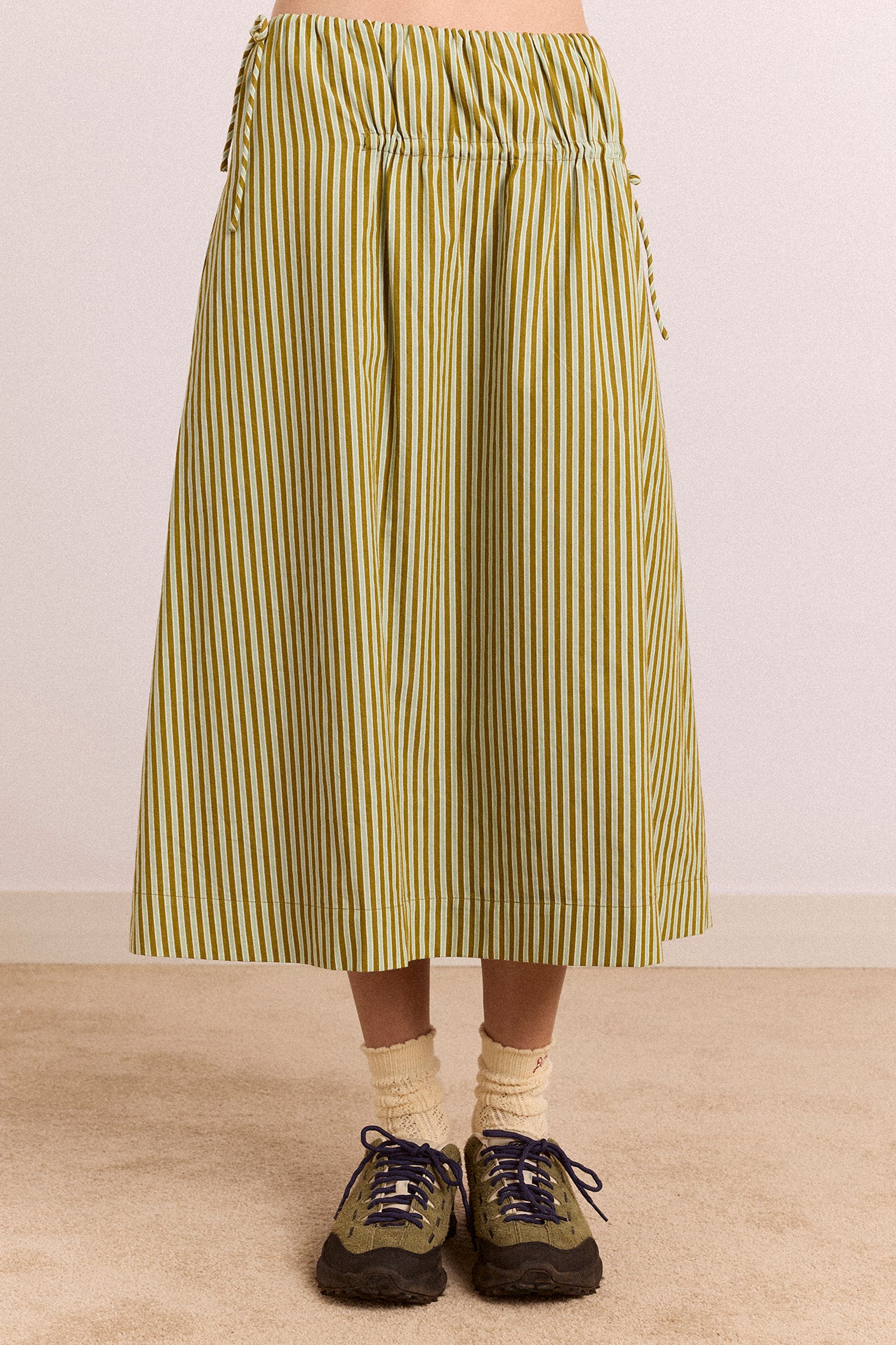 Caspia Midi Skirt - Green Stripe