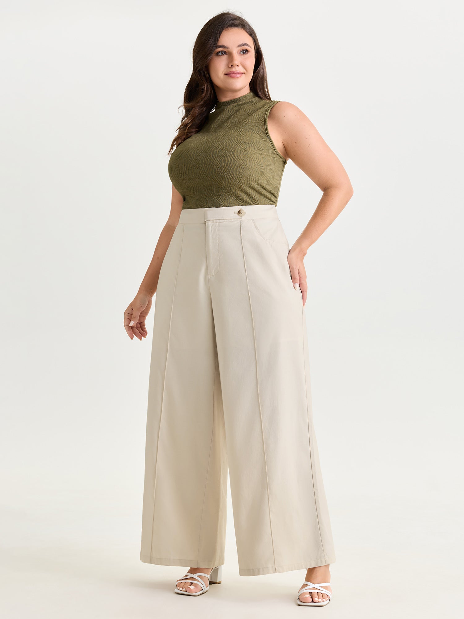Toothpick Pleat Straight-Fit Plain Pants