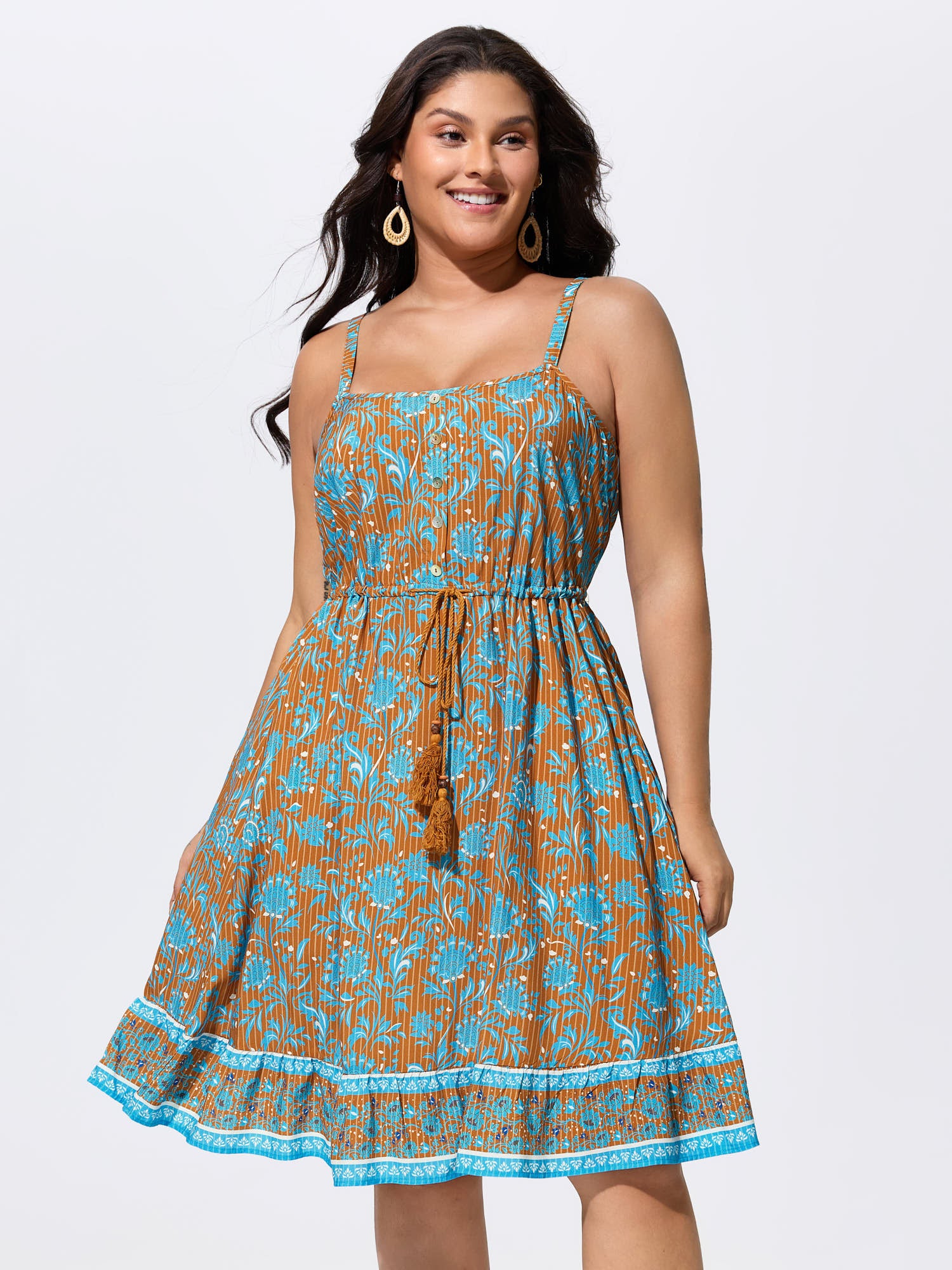 Floral Striped Print Button Detail Mini Dress