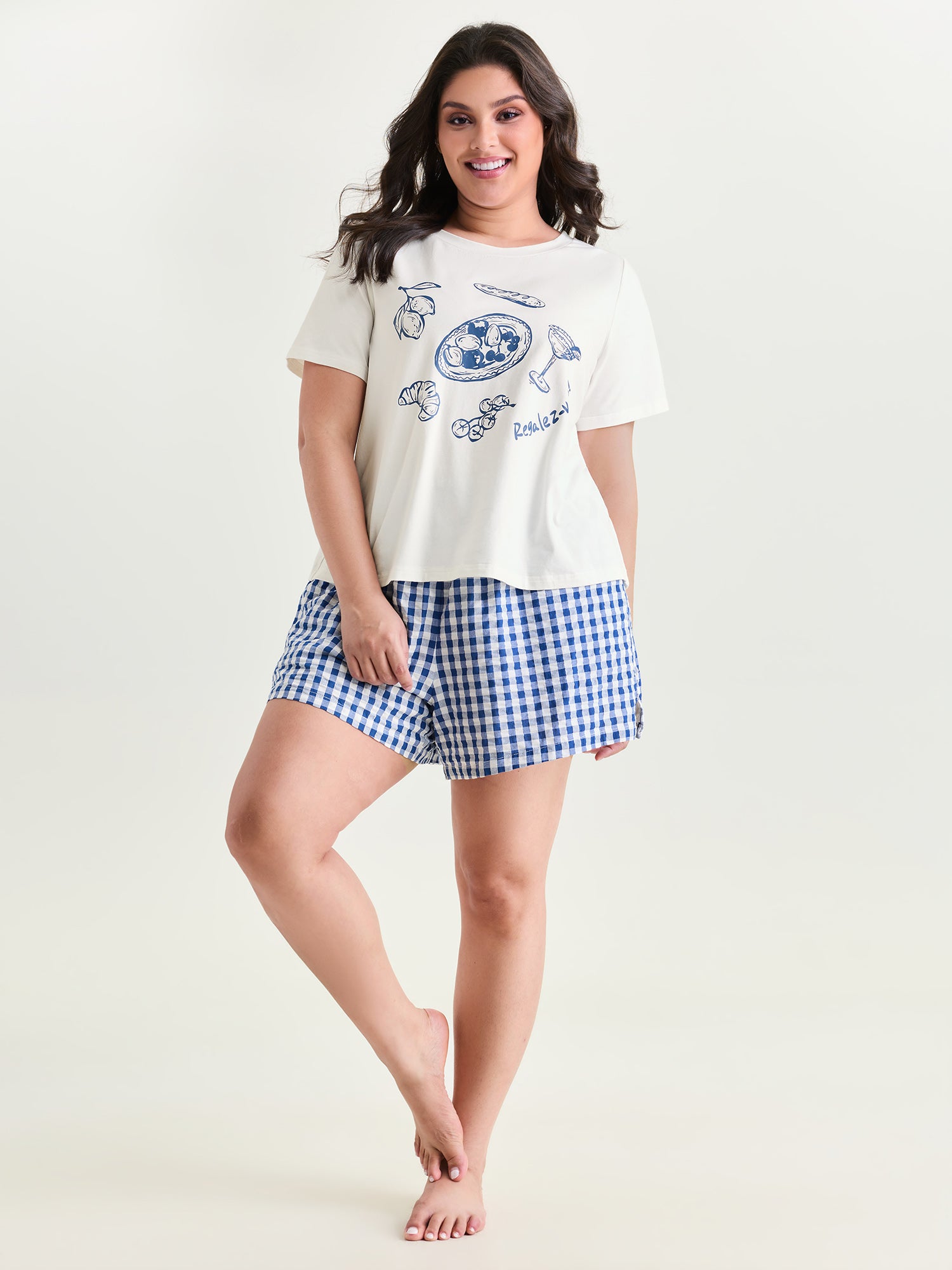 Cotton Bagel Print Color Contrast Pajama Set