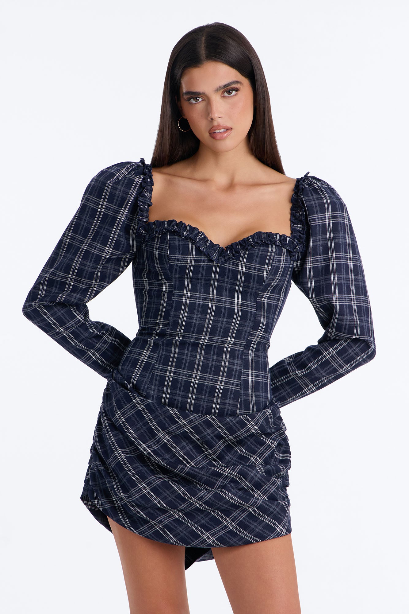 Heritage Plaid Poplin Long Sleeve Mini Dress - Navy/combo