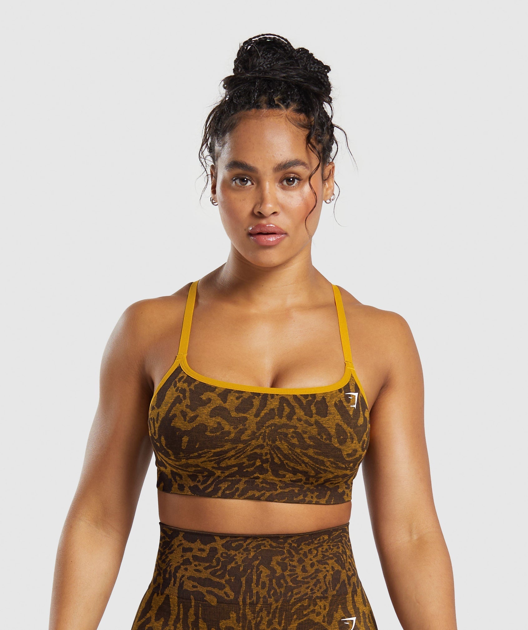 Gymshark Adapt Pattern Seamless Sports Bra - Archive Brown/Burnt Yellow