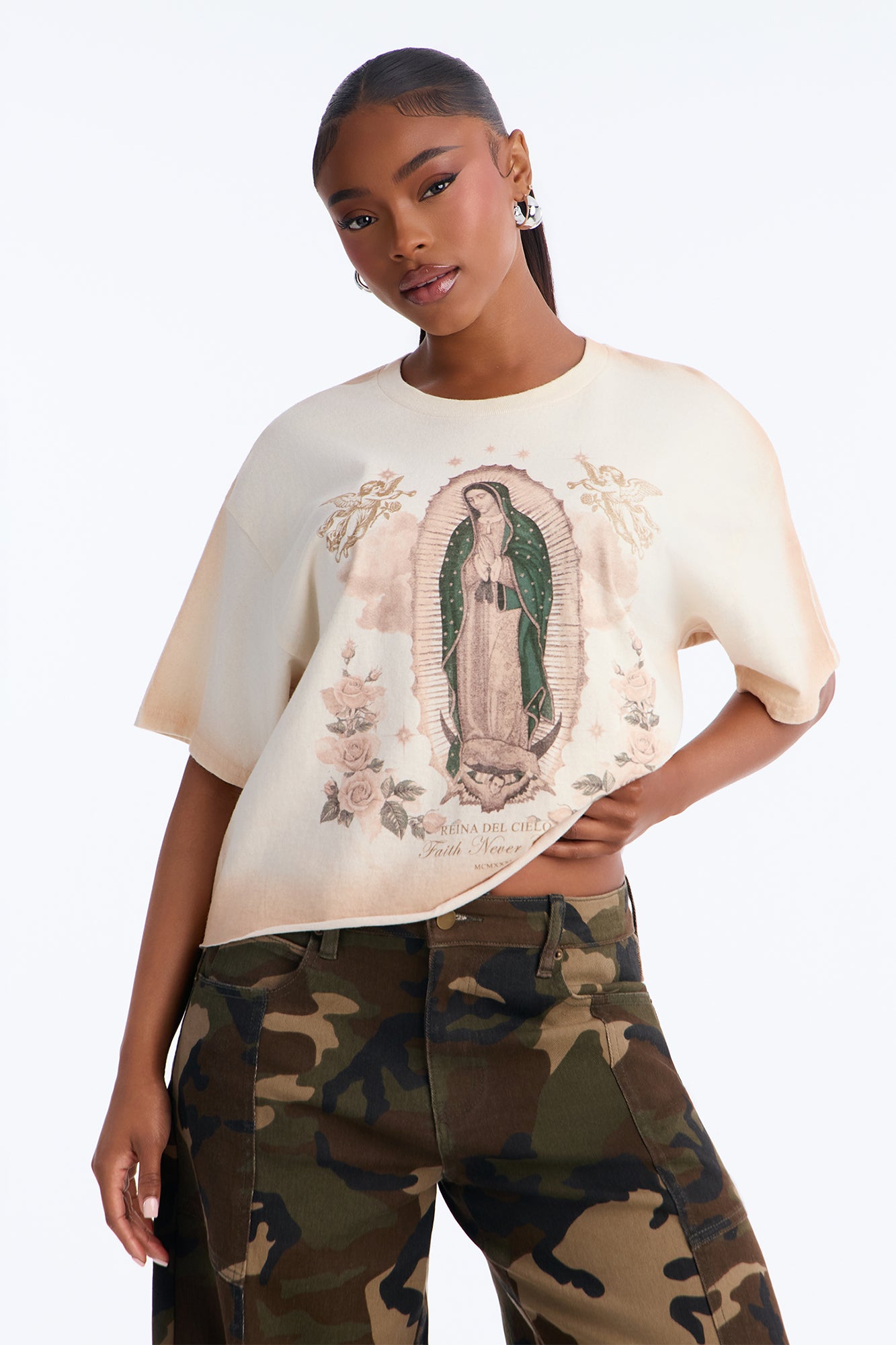 Faith Never Fails Washed Raw Hem Tee - Off White