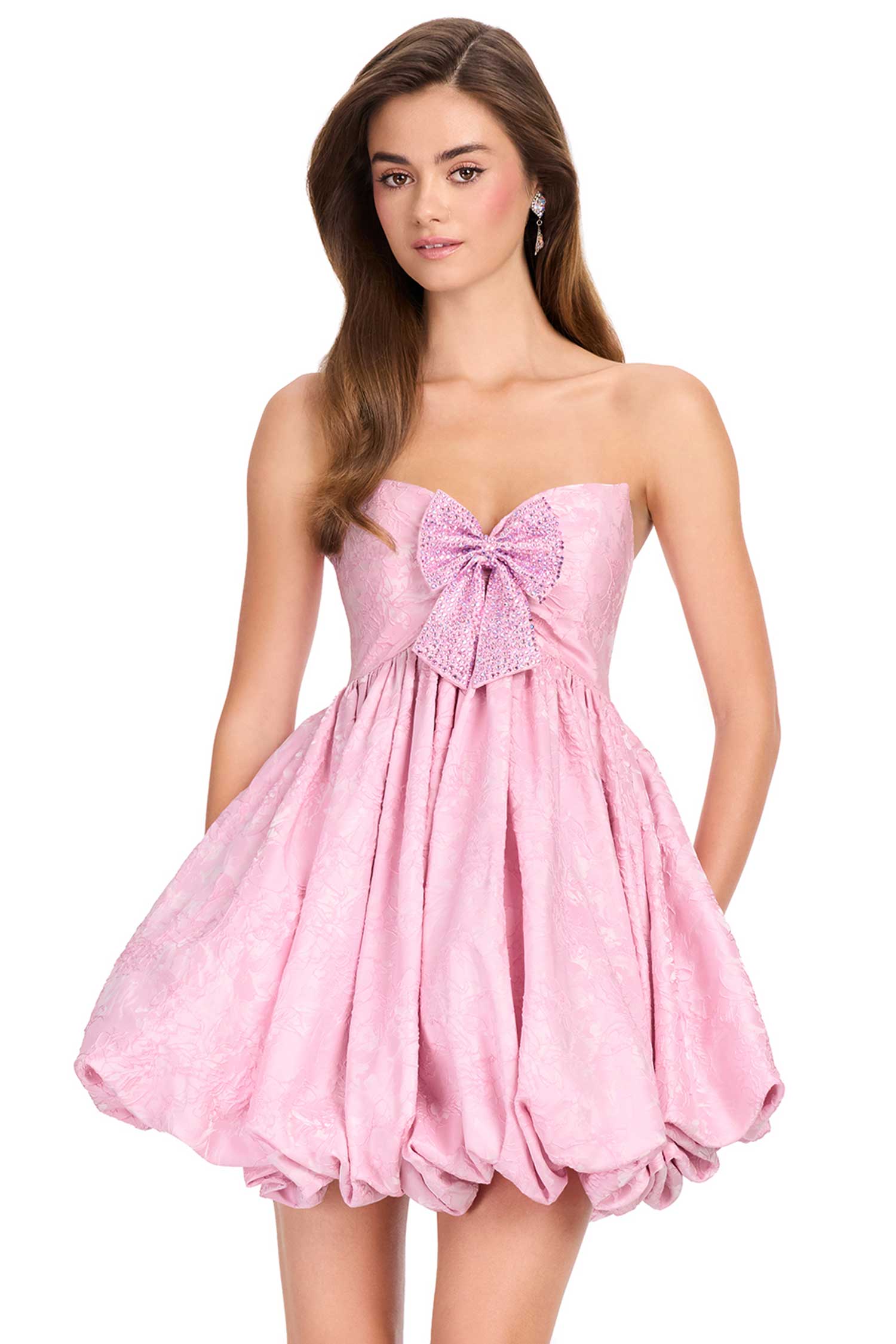 Ashley Lauren 40086 - Beaded Bow A-Line Brocade Cocktail Dress