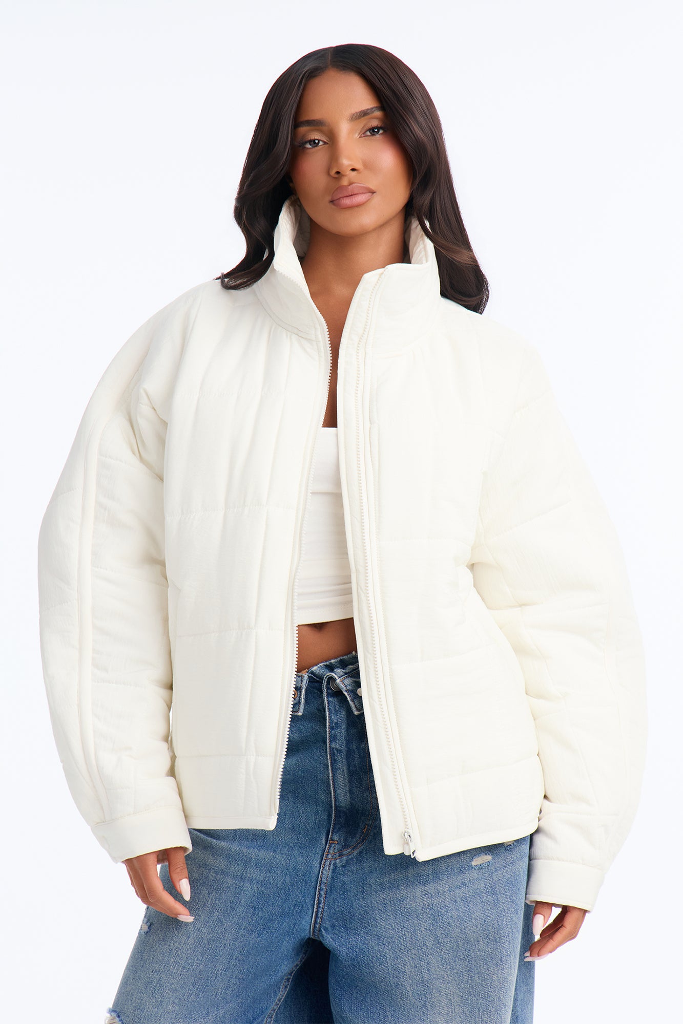 Everyday Light Weight Cotton Blend Quilted Jacket - Ivory