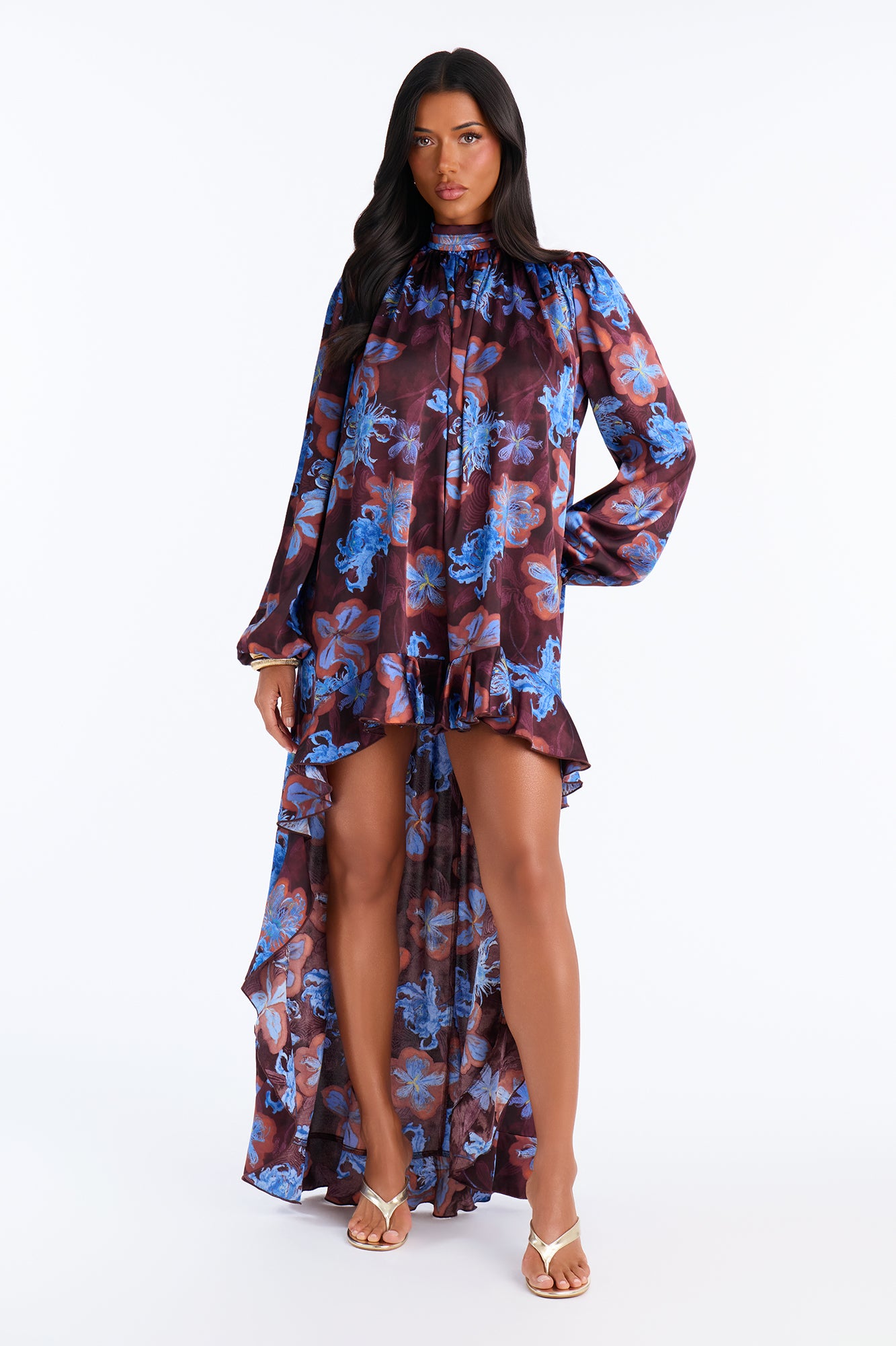 Private Garden Abstract High Low Mini Dress - Brown/combo