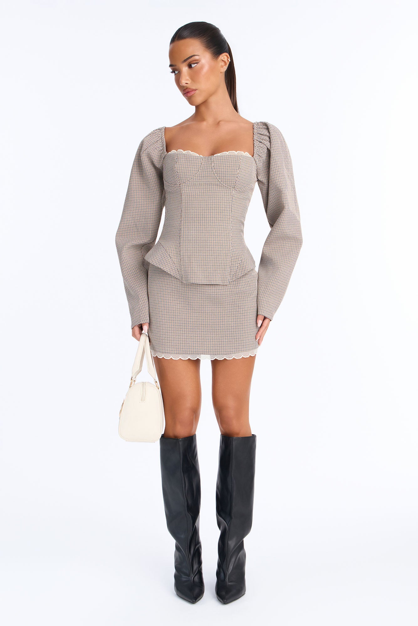 Modern Muse Puff Sleeve Mini Dress - Brown/combo