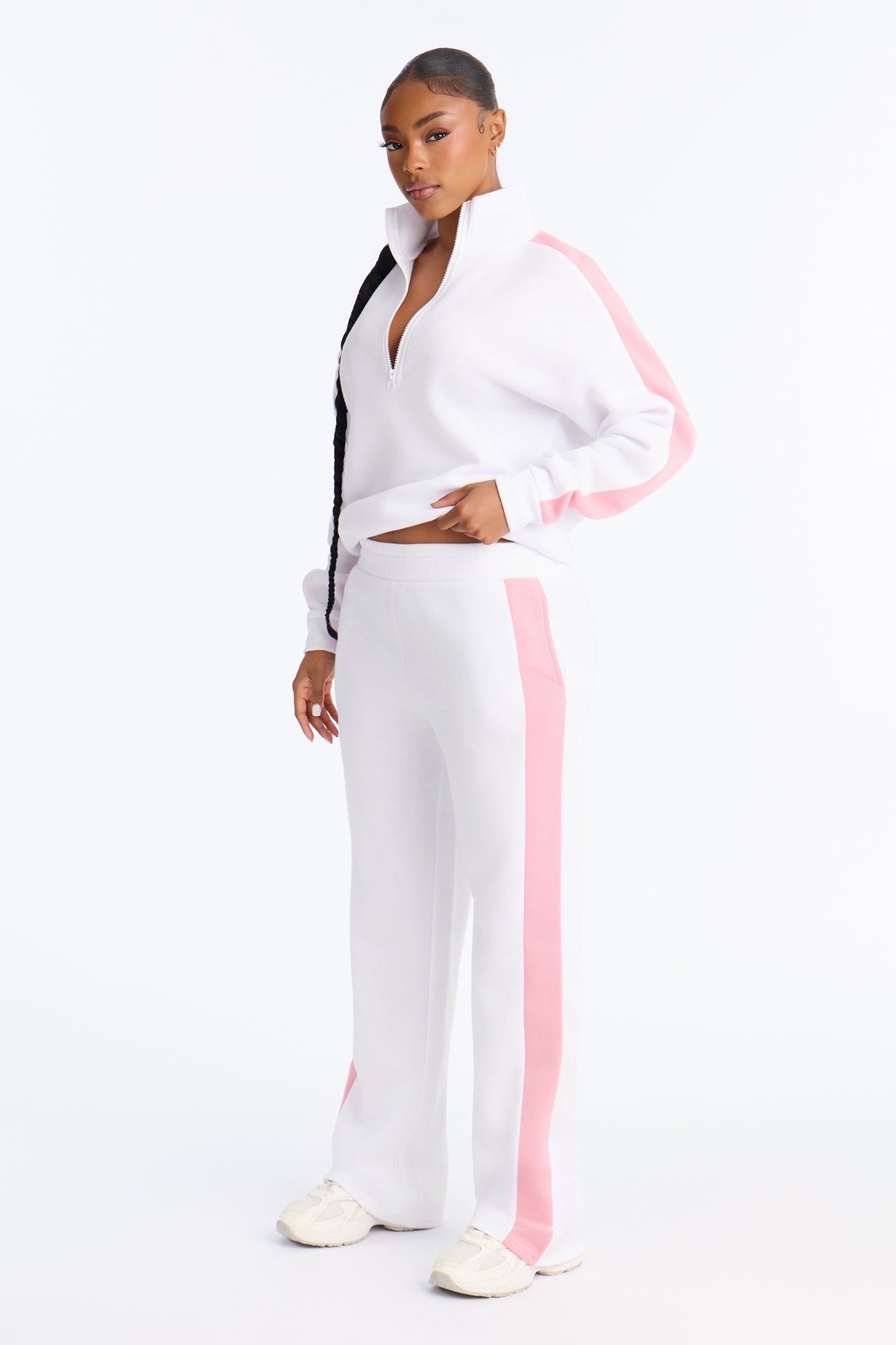 Jacqueline Quarter Zip Fleece Pant Set - White/combo