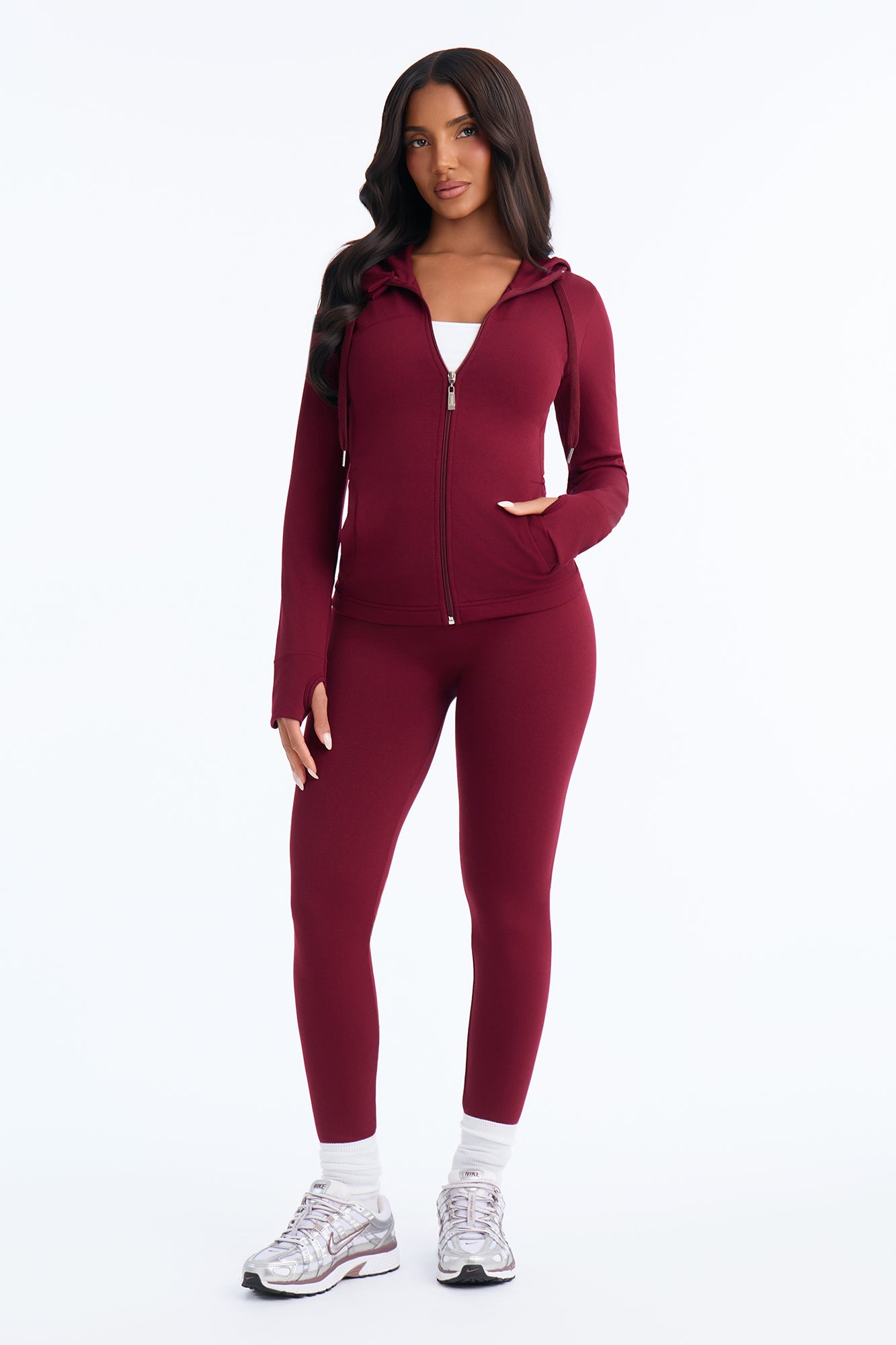 Maddie Zip Up Seamless Legging Set - Burgundy
