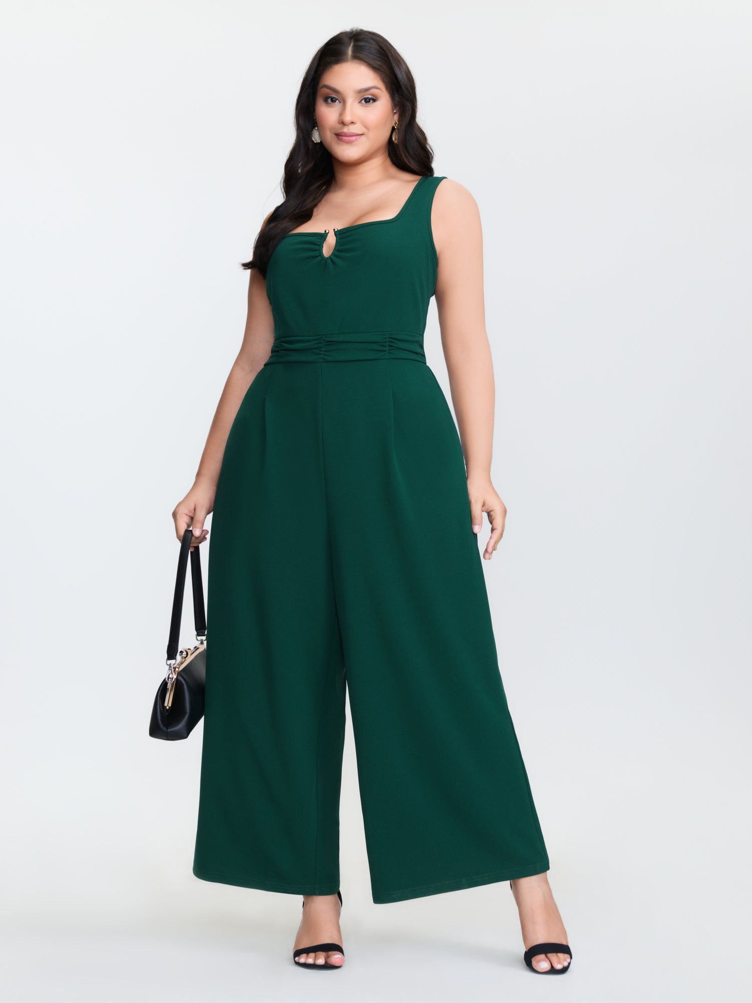 Shirred Back Metal Loop Ruched Jumpsuit