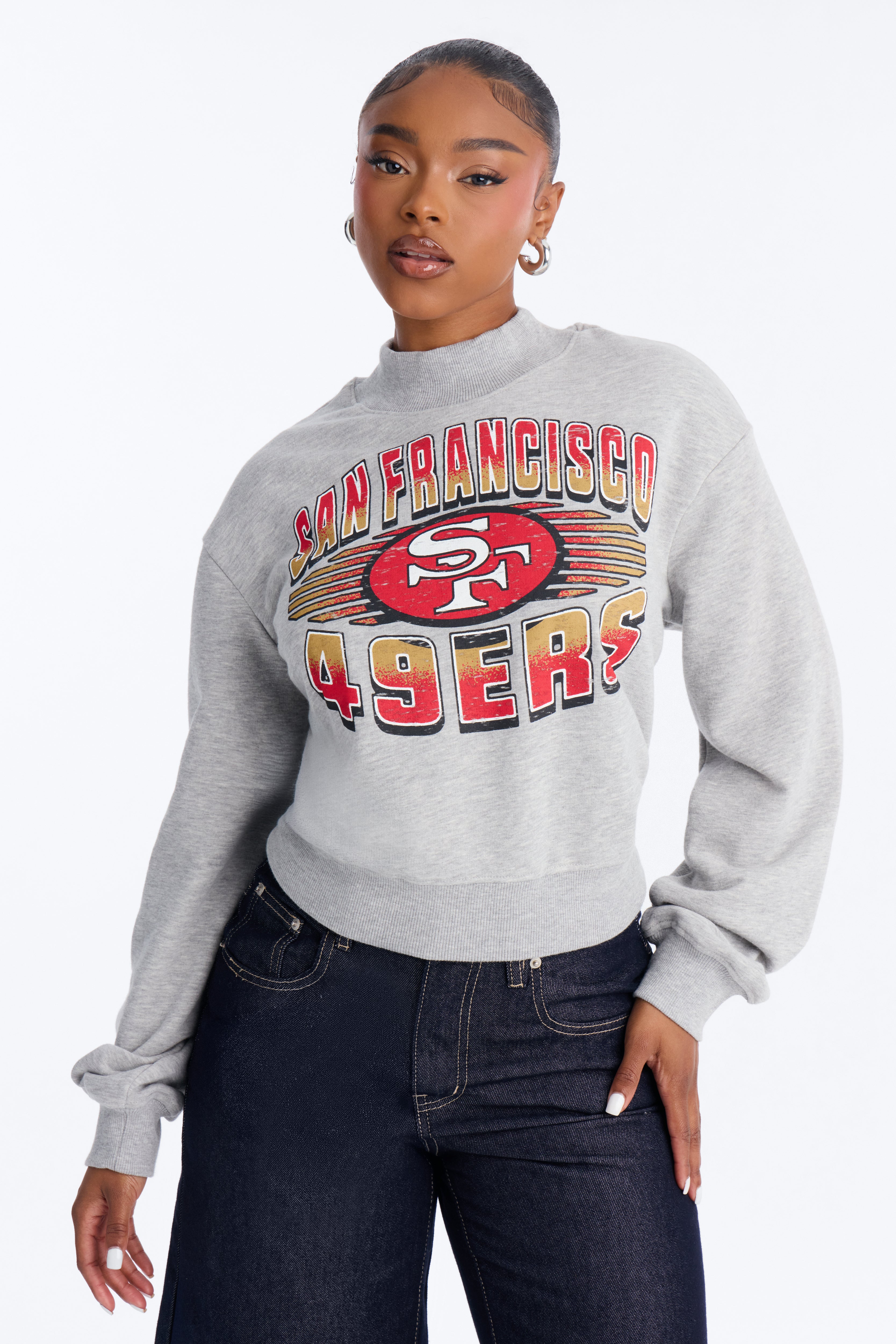 NFL San Francisco 49er's Mock Neck Sweatshirt - Heather Grey