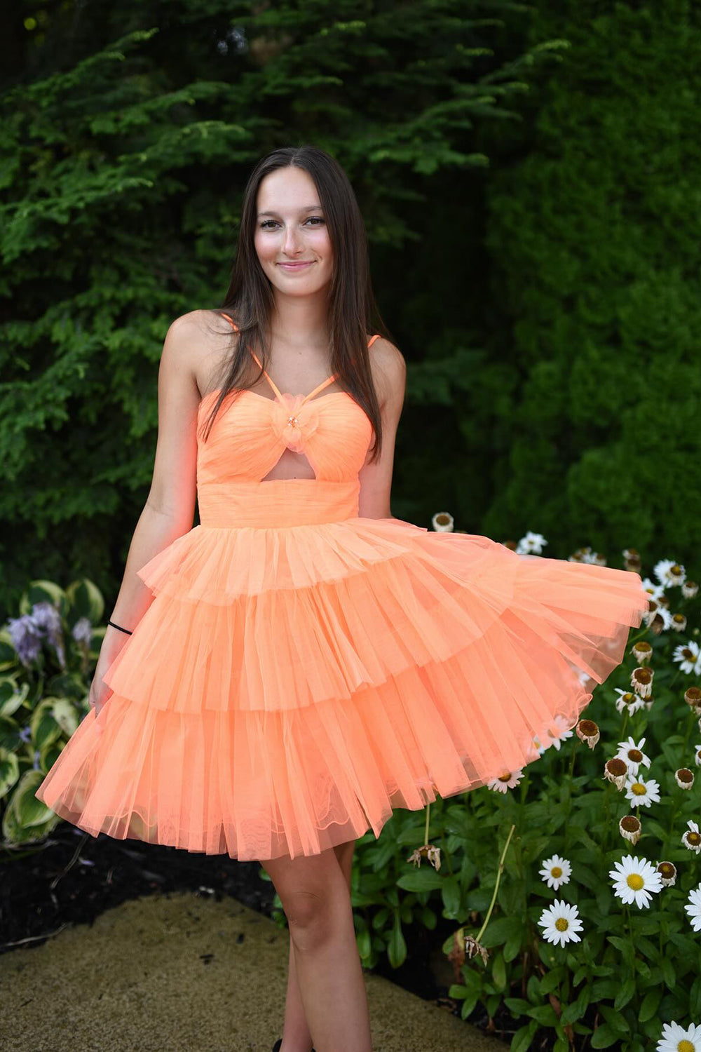 Orange Halter Ruffled A-Line Short Homecoming Dress/Mini Dress