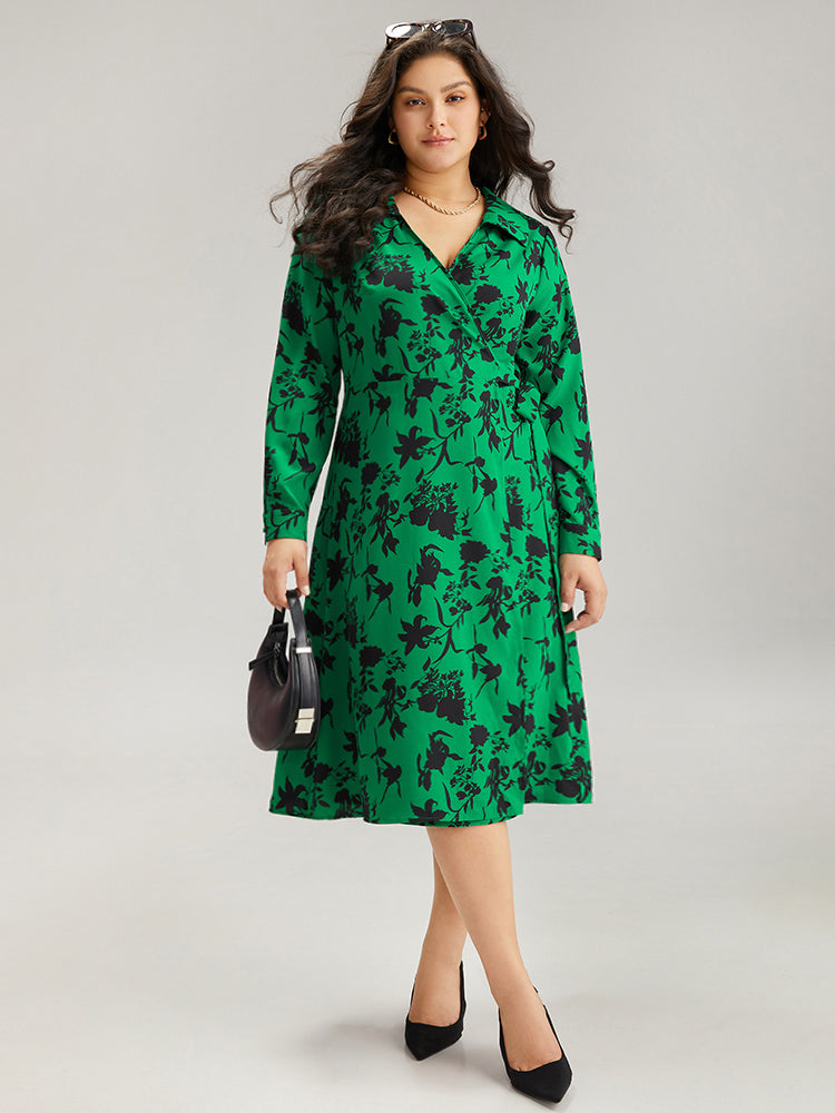 Silhouette Floral Print Bowknot Side Dress