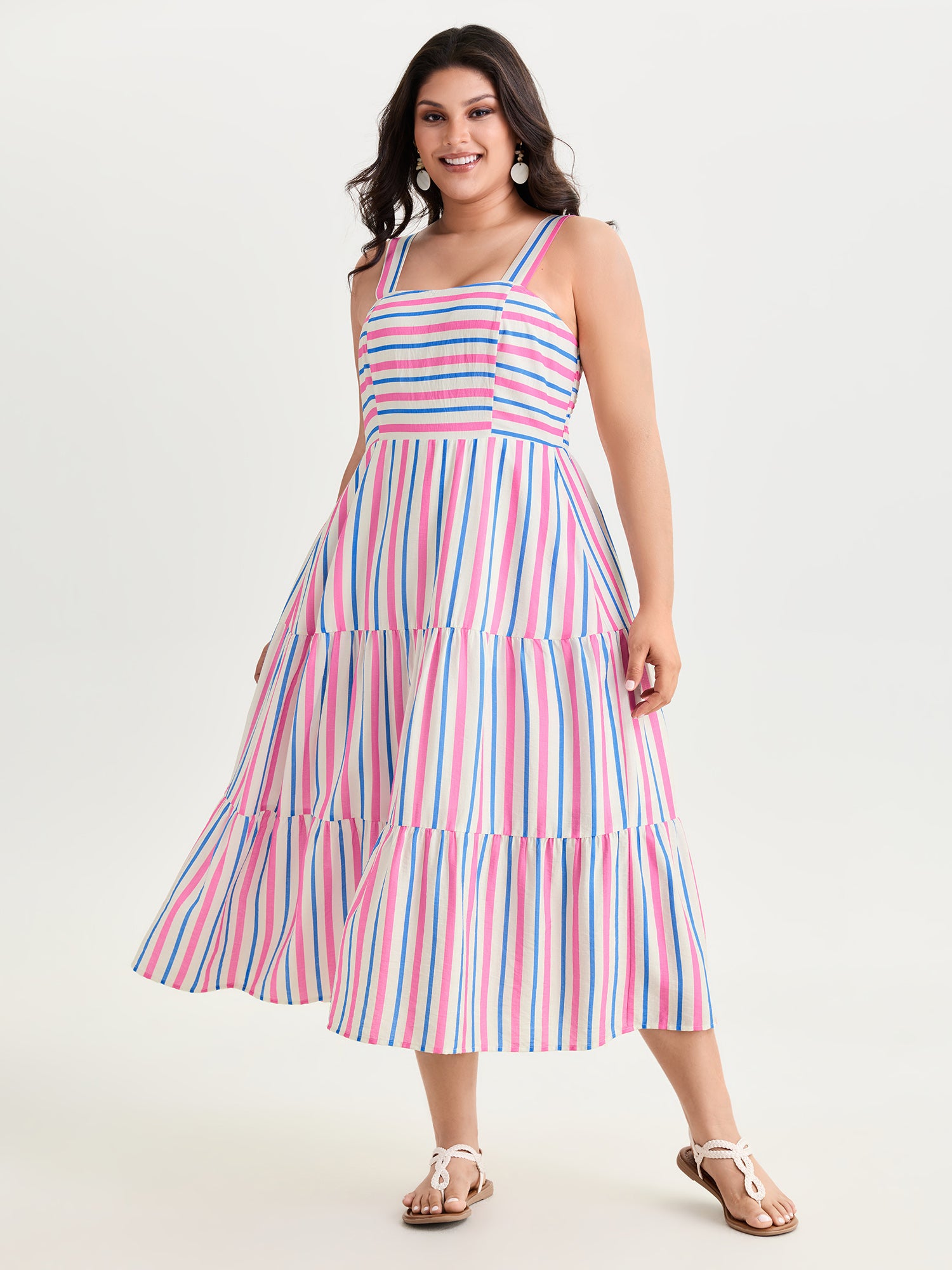 Asymmetrical Striped Shirred Back Maxi Dress