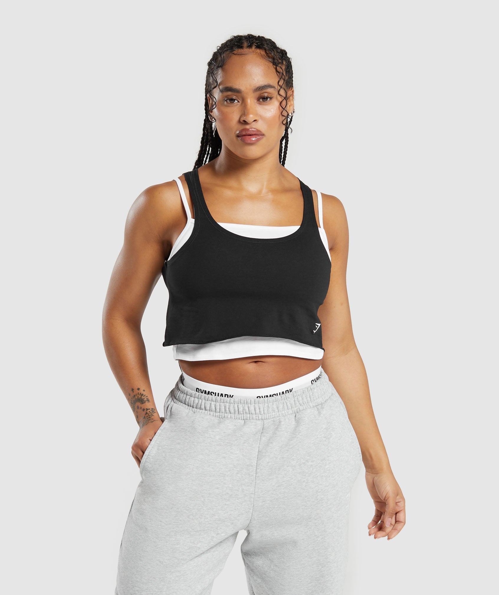 Gymshark Lifting 2 In 1 Crop Tank - White/Black