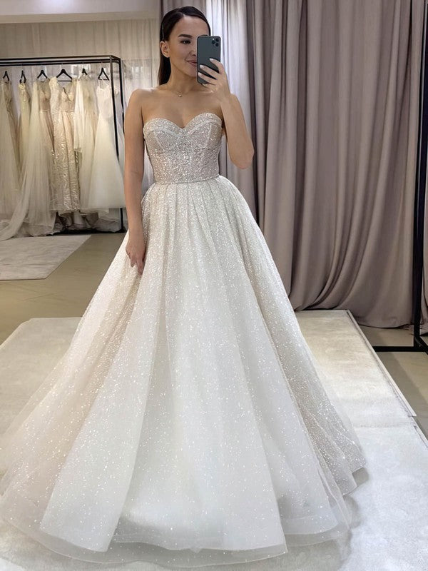 Luxurious Sequined Strapless Sweetheart Ball Gown Wedding Dresses
