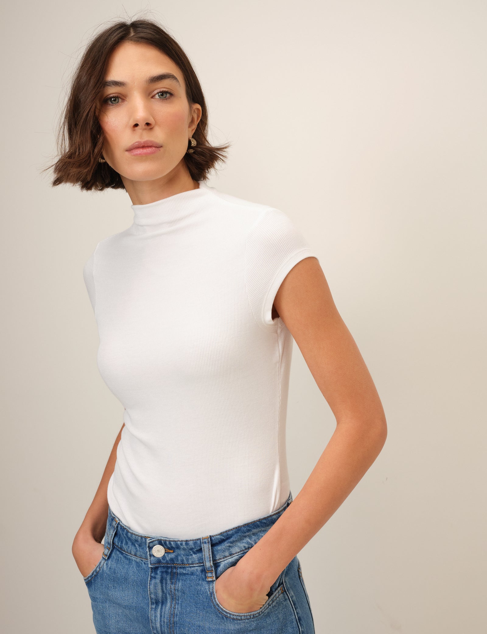 White High Neck Top