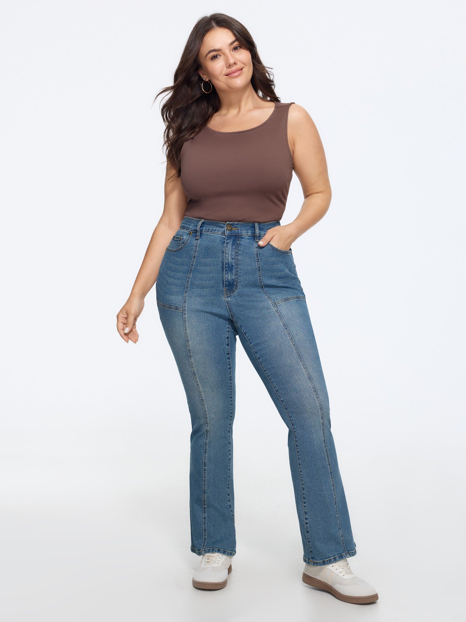High Waist Seam‑Detail Stretch Bootcut Jeans