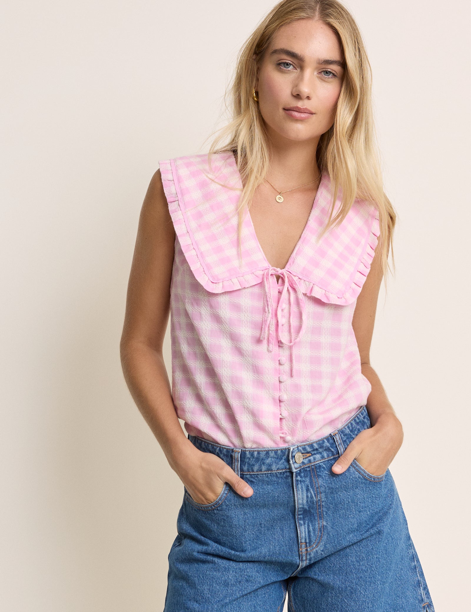 Blair Ruffle Collar Button Through