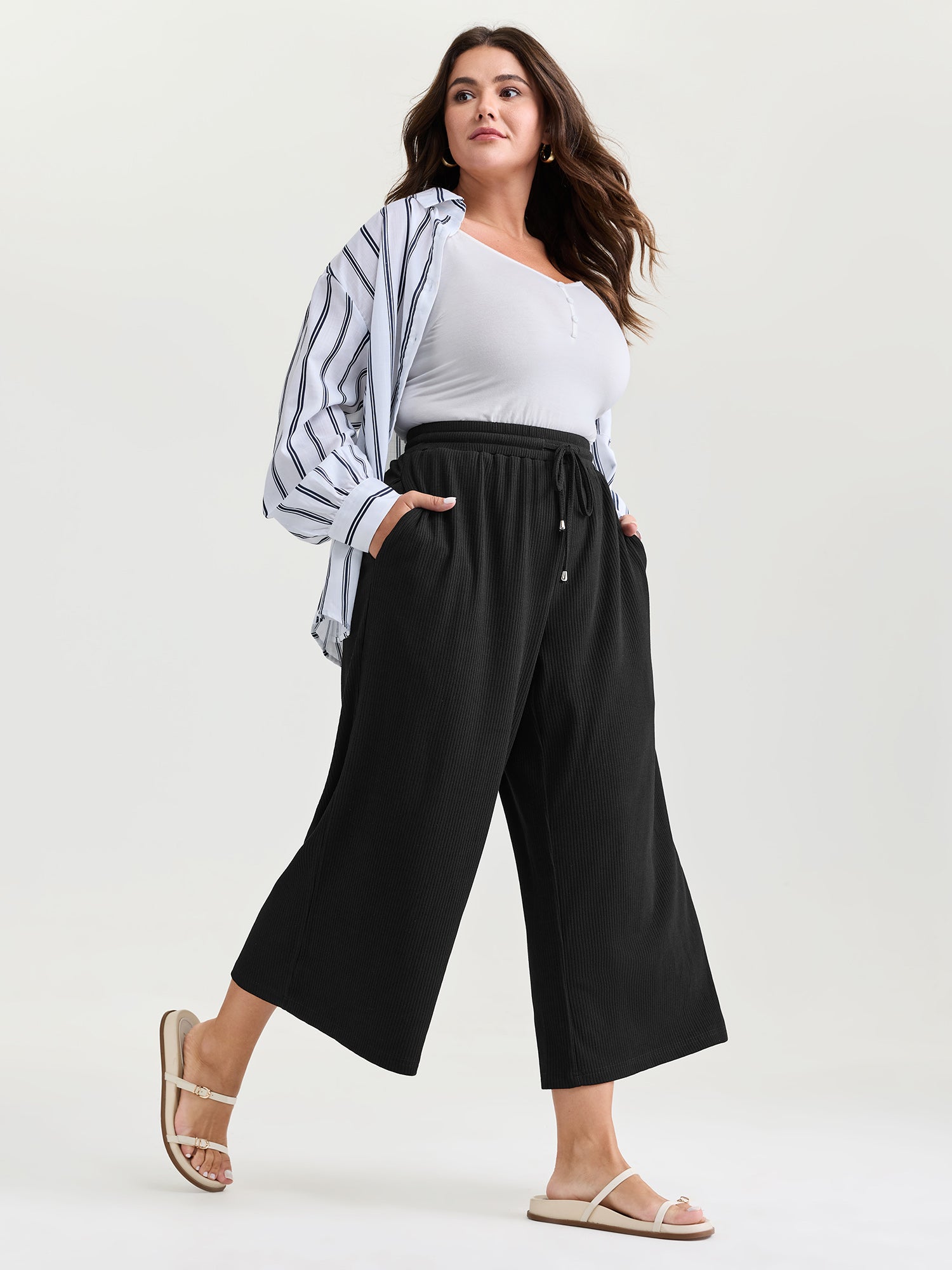 Drawstring Waist Stretchy Textured Sweatpants
