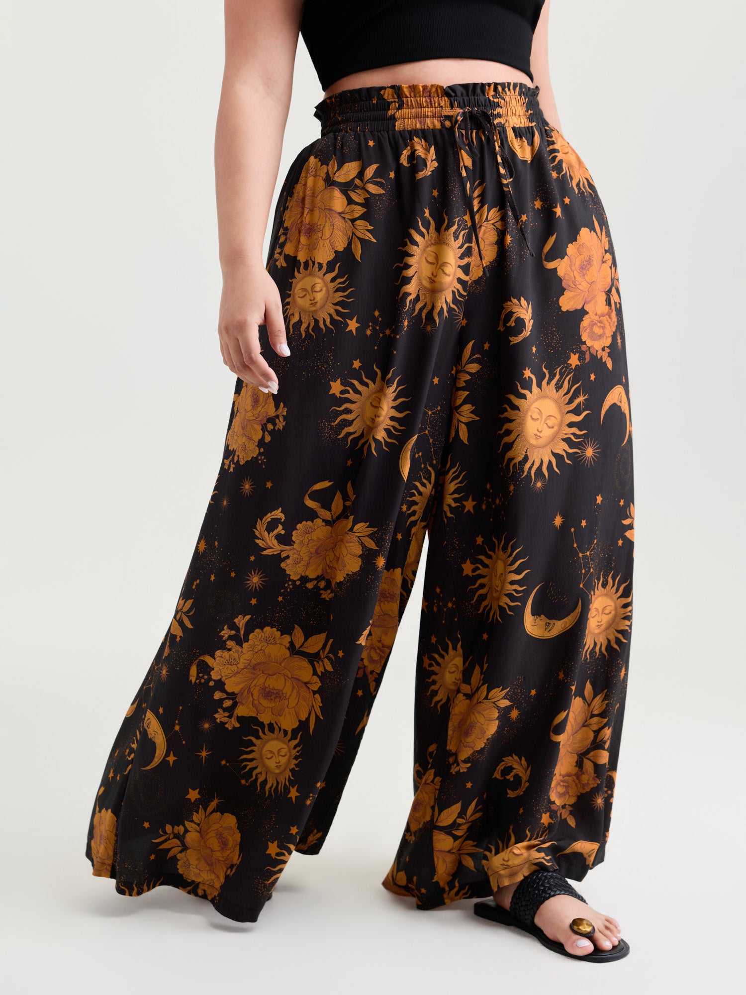 Star Moon Print Wide Waistband Pants