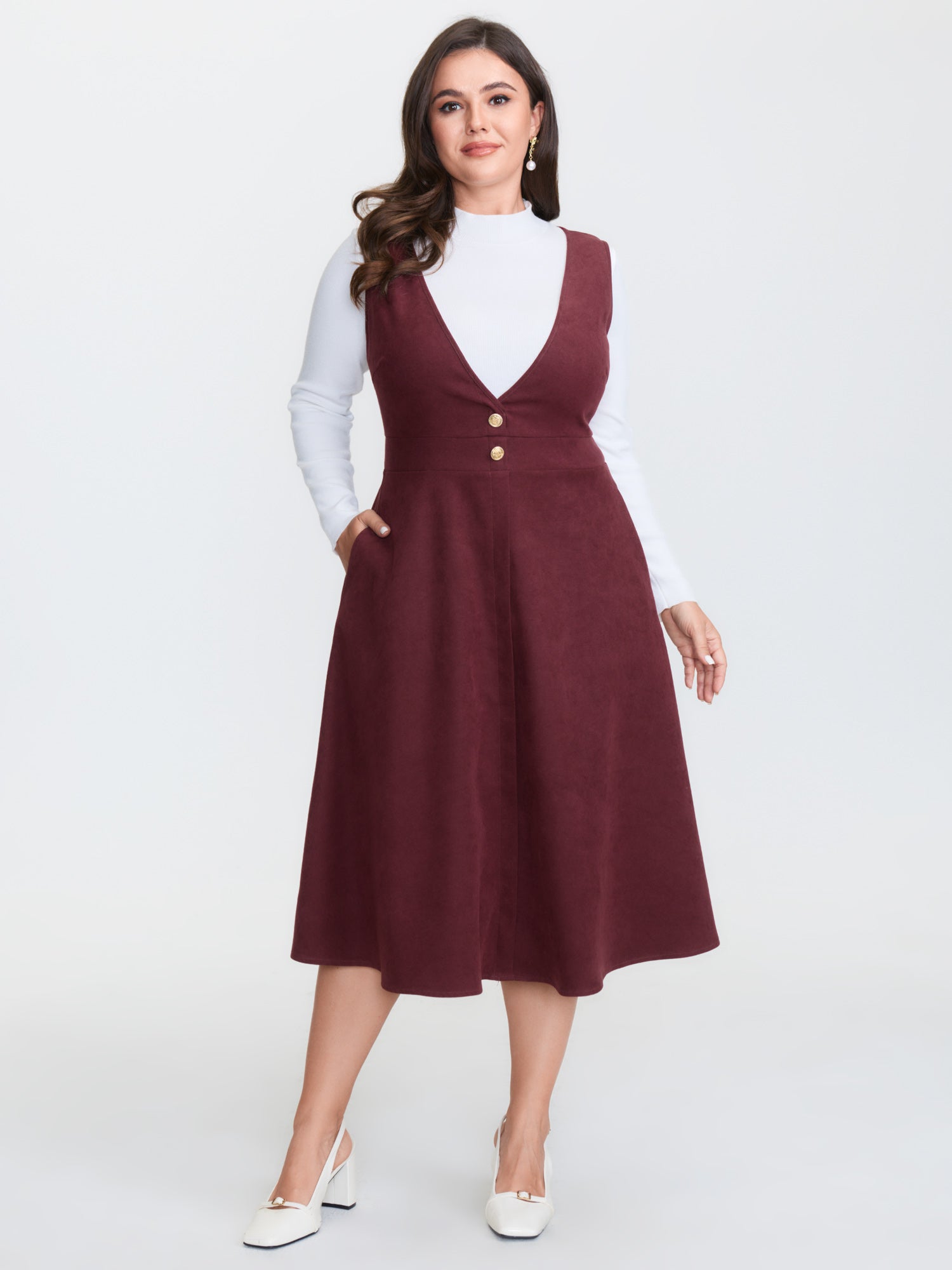 Checkered Button Detail Overall Midi Dress