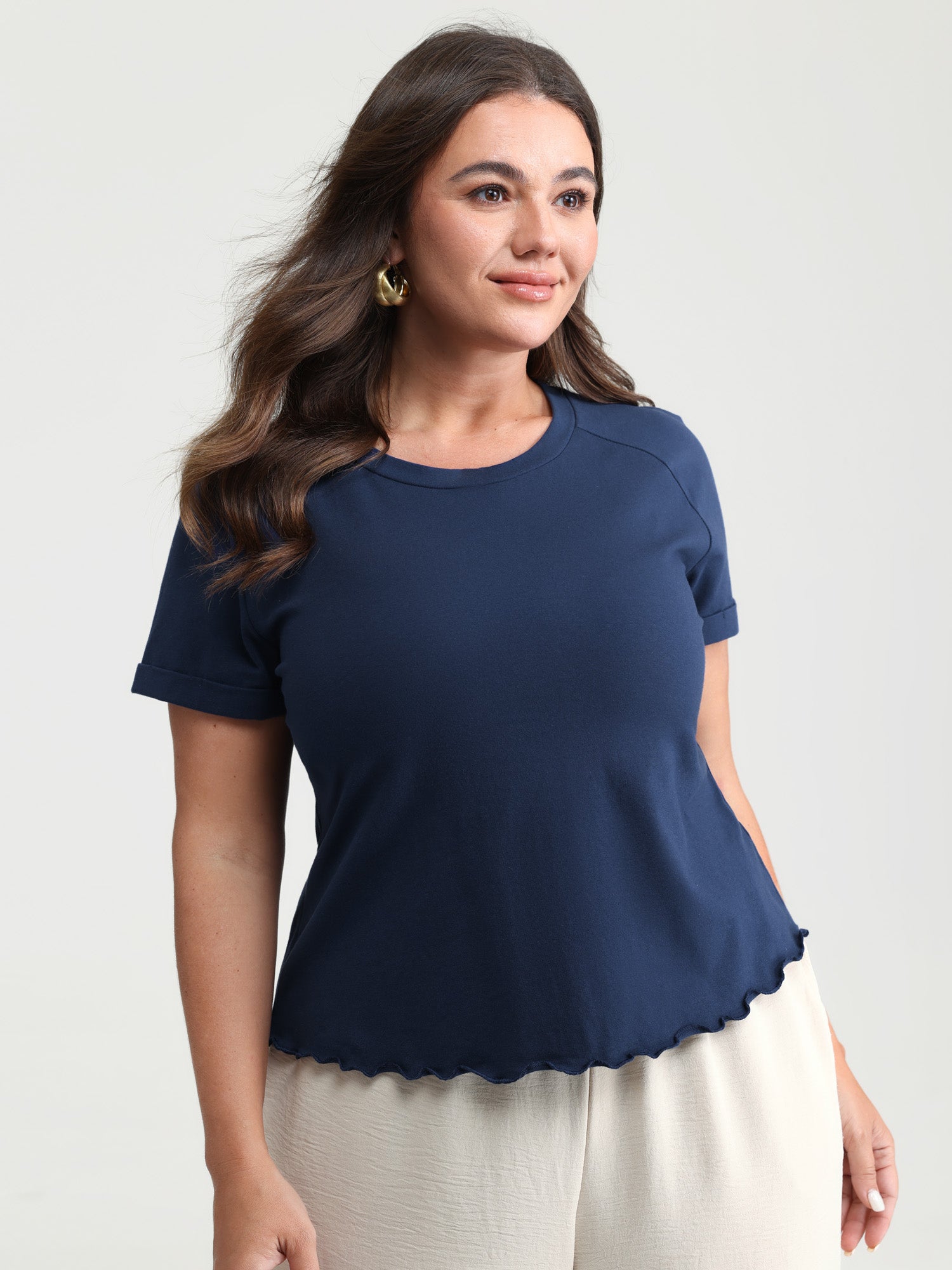 Cotton Plain Round Neck Fitted T-Shirt