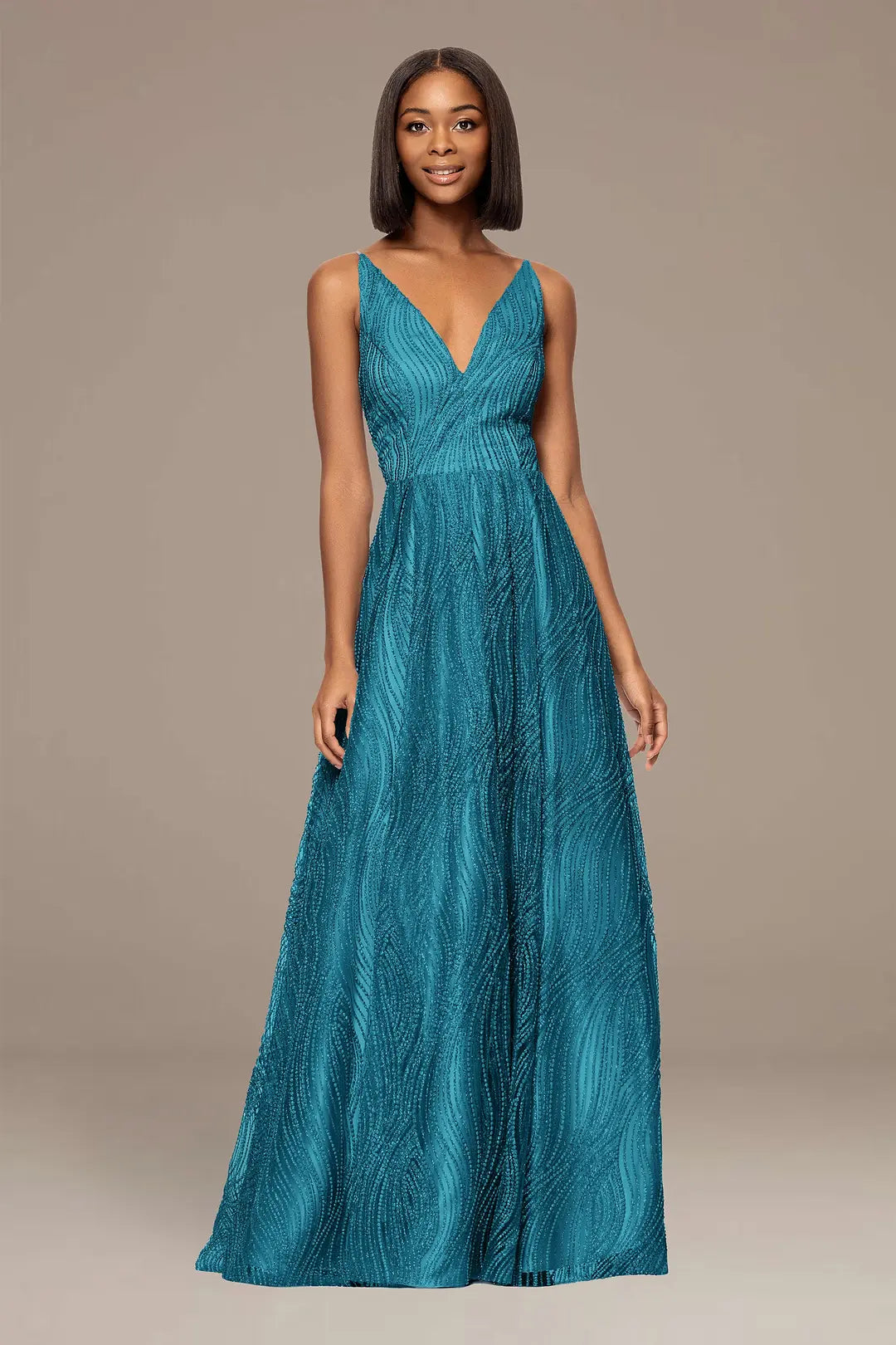 Glitter Encrusted V-Neck Ball Gown