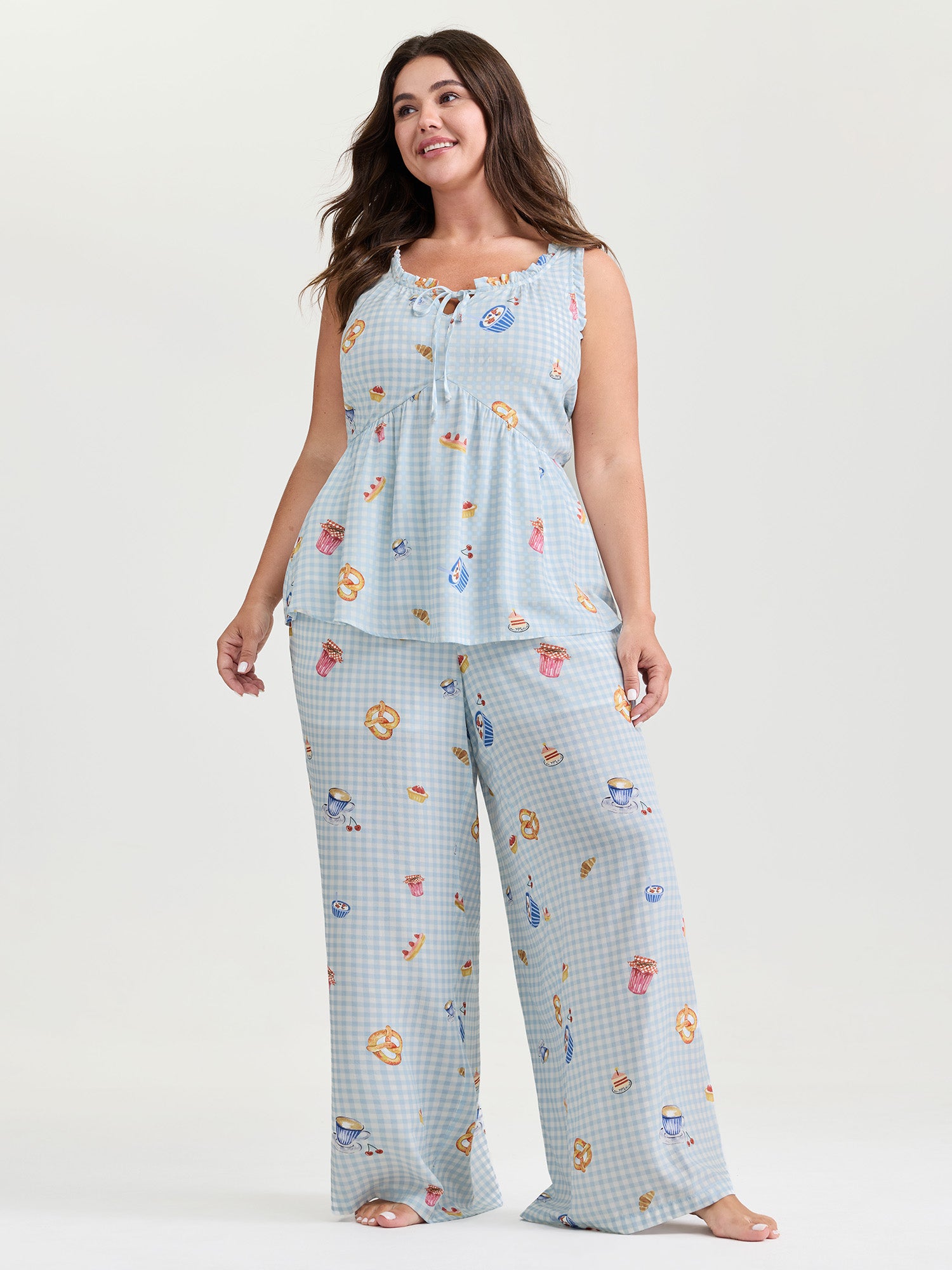 Pretzel Coffee Print Drawstring Co-Ord Pajama Set