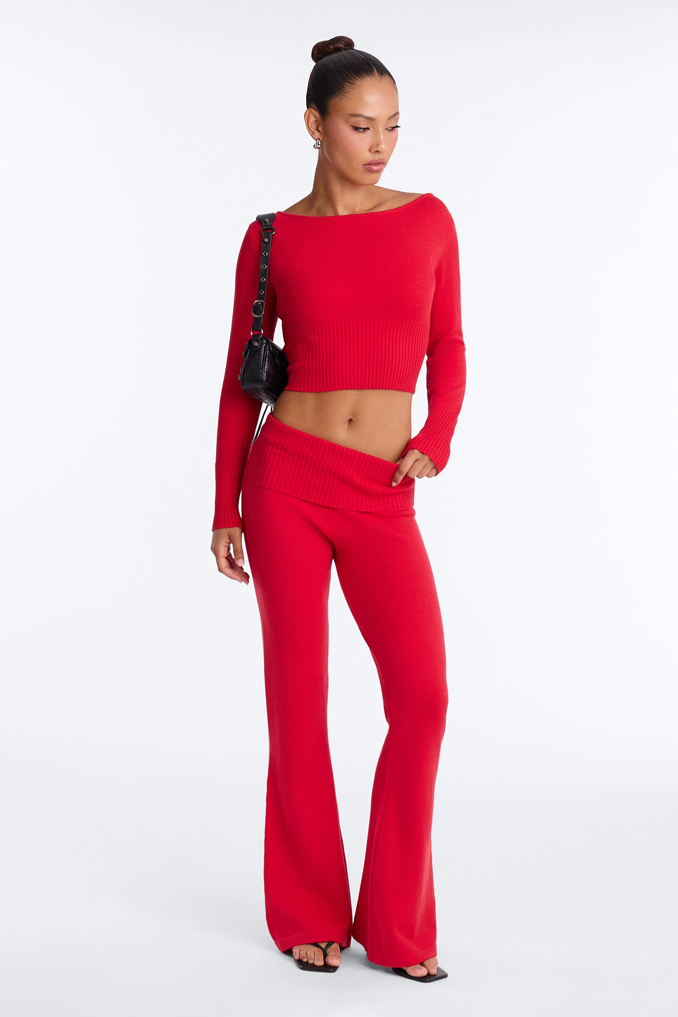 Stacy Sweater Foldover Waist Pant Set - Red