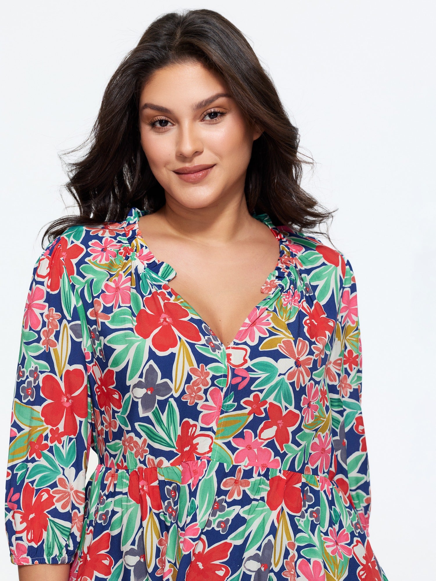 Supersoft Floral Print Ruffle Trim Blouse
