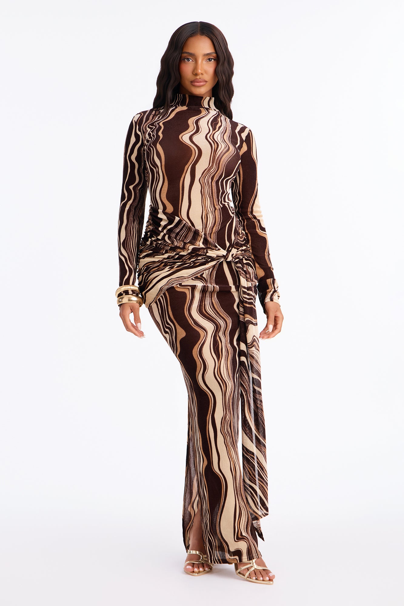 Subtle Heat Marble Maxi Dress - Brown/combo