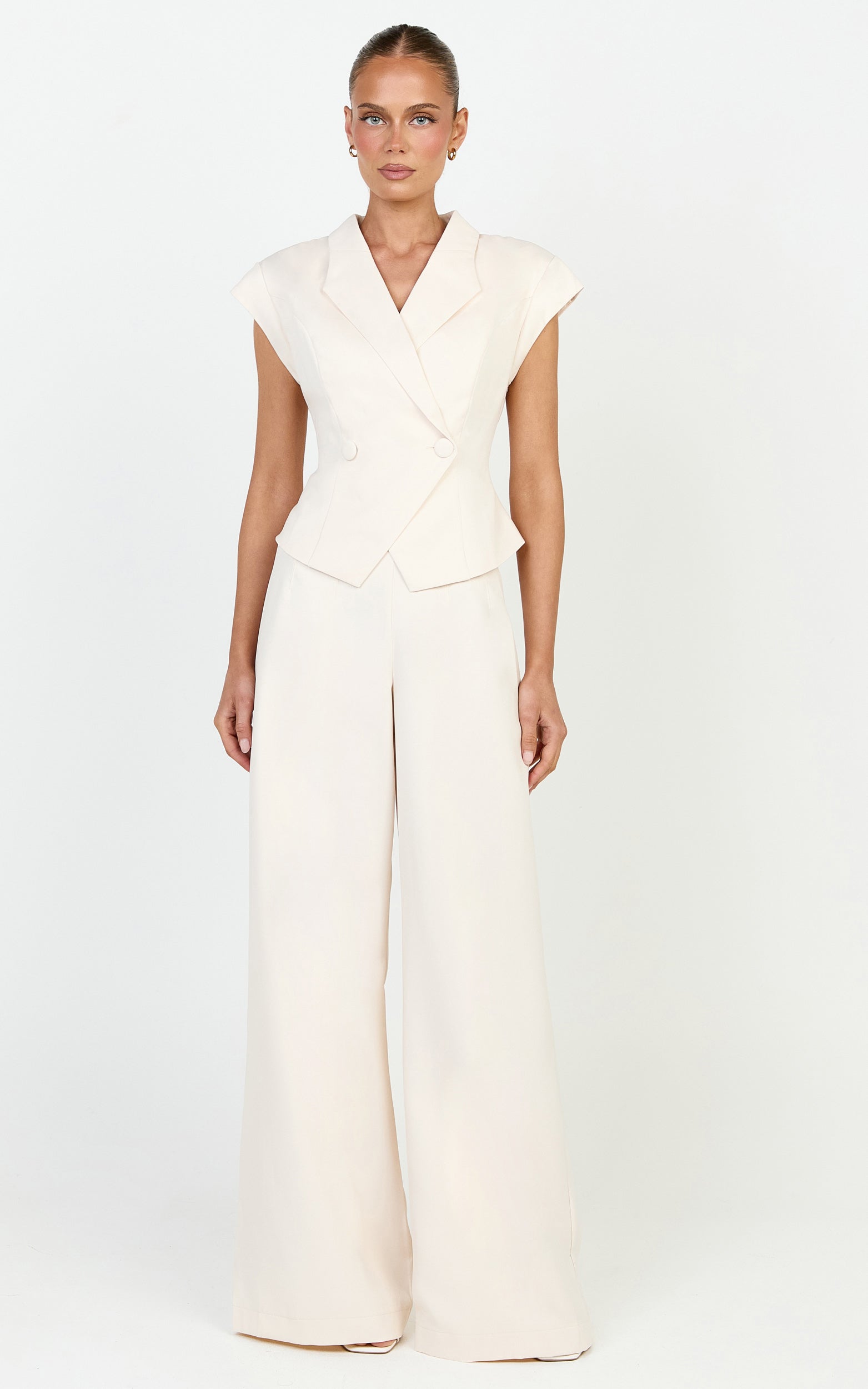 Poppy Pants - High Waist Darted Wide Leg Pants in Cream