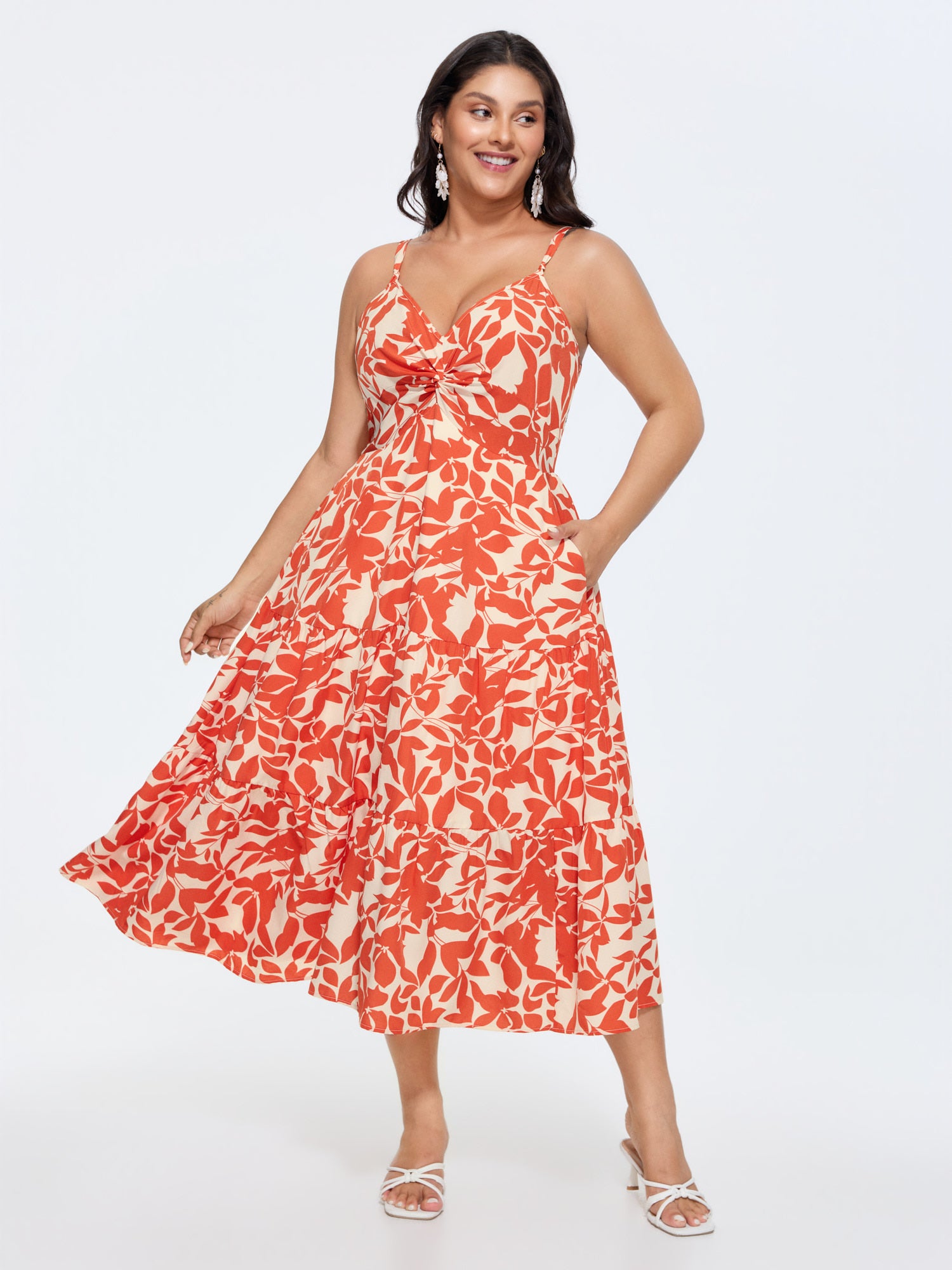 Floral Print Twist Front Midi Dress
