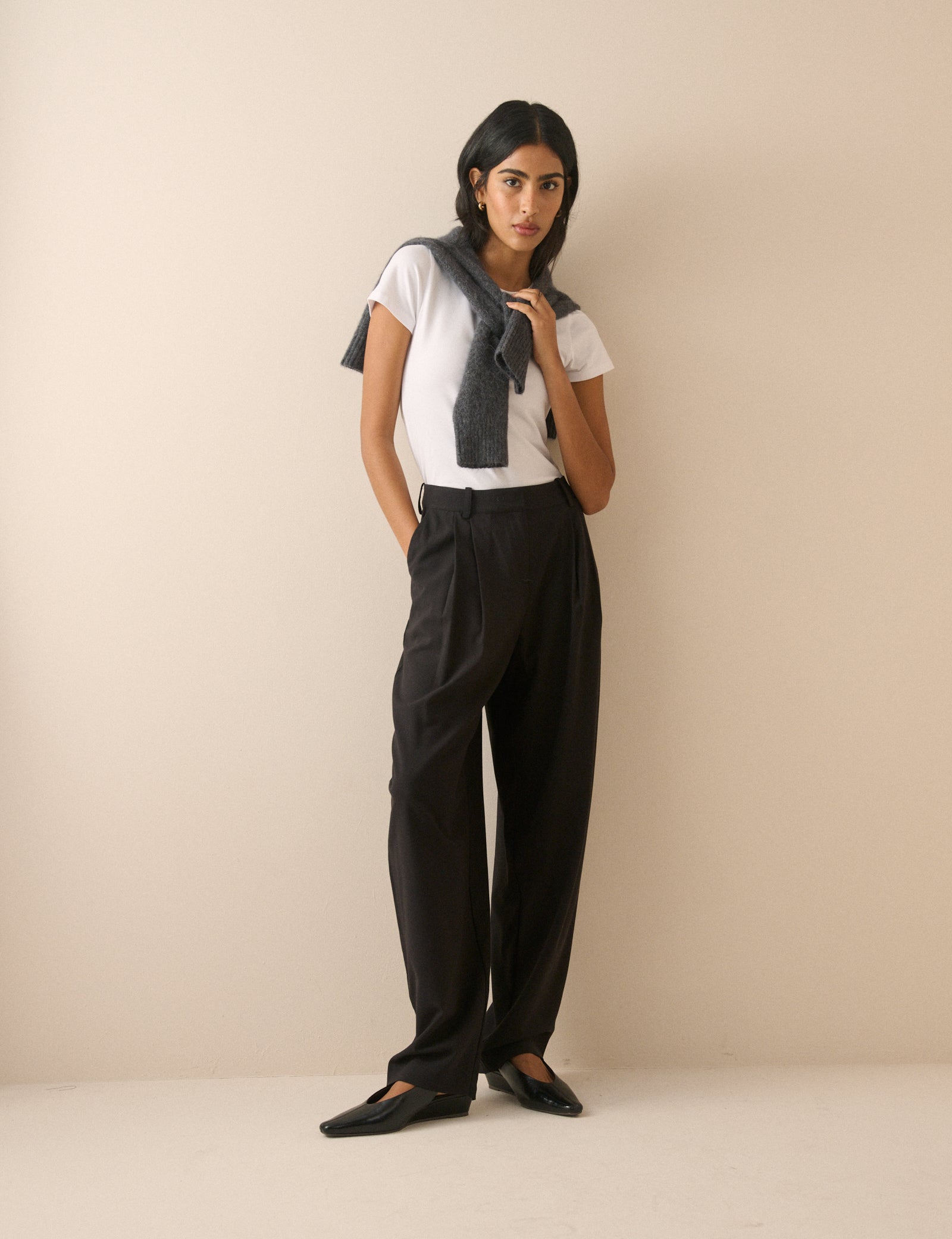 Black Tailored Rowan Barrel Leg Trousers