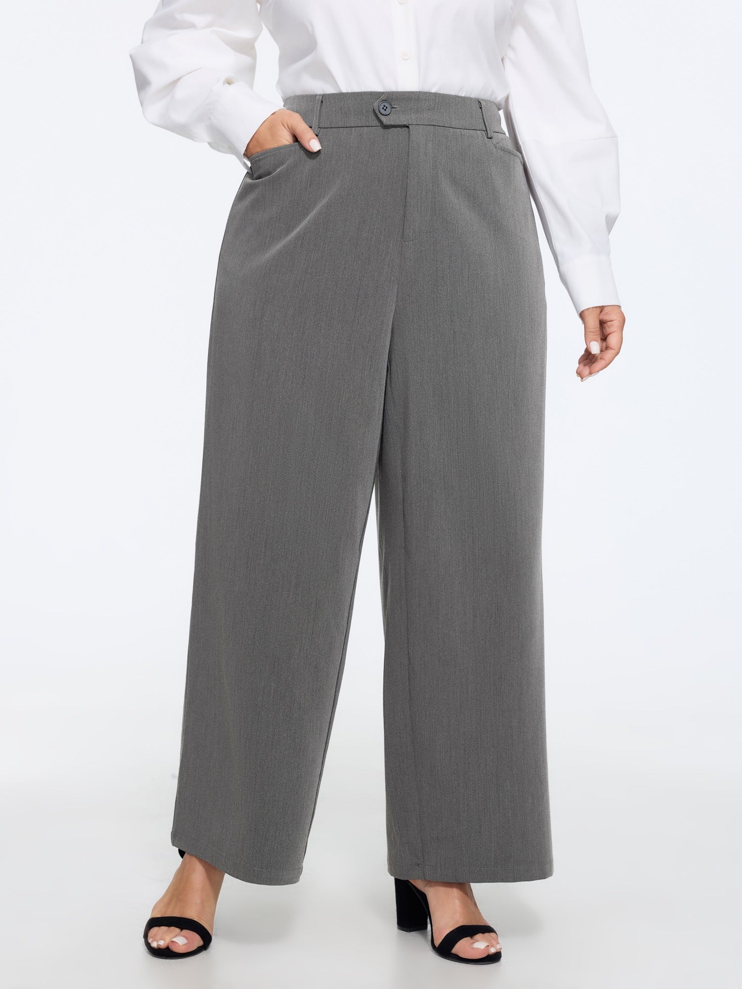 Button‑Zip Closure Pockets Wide Leg Pants