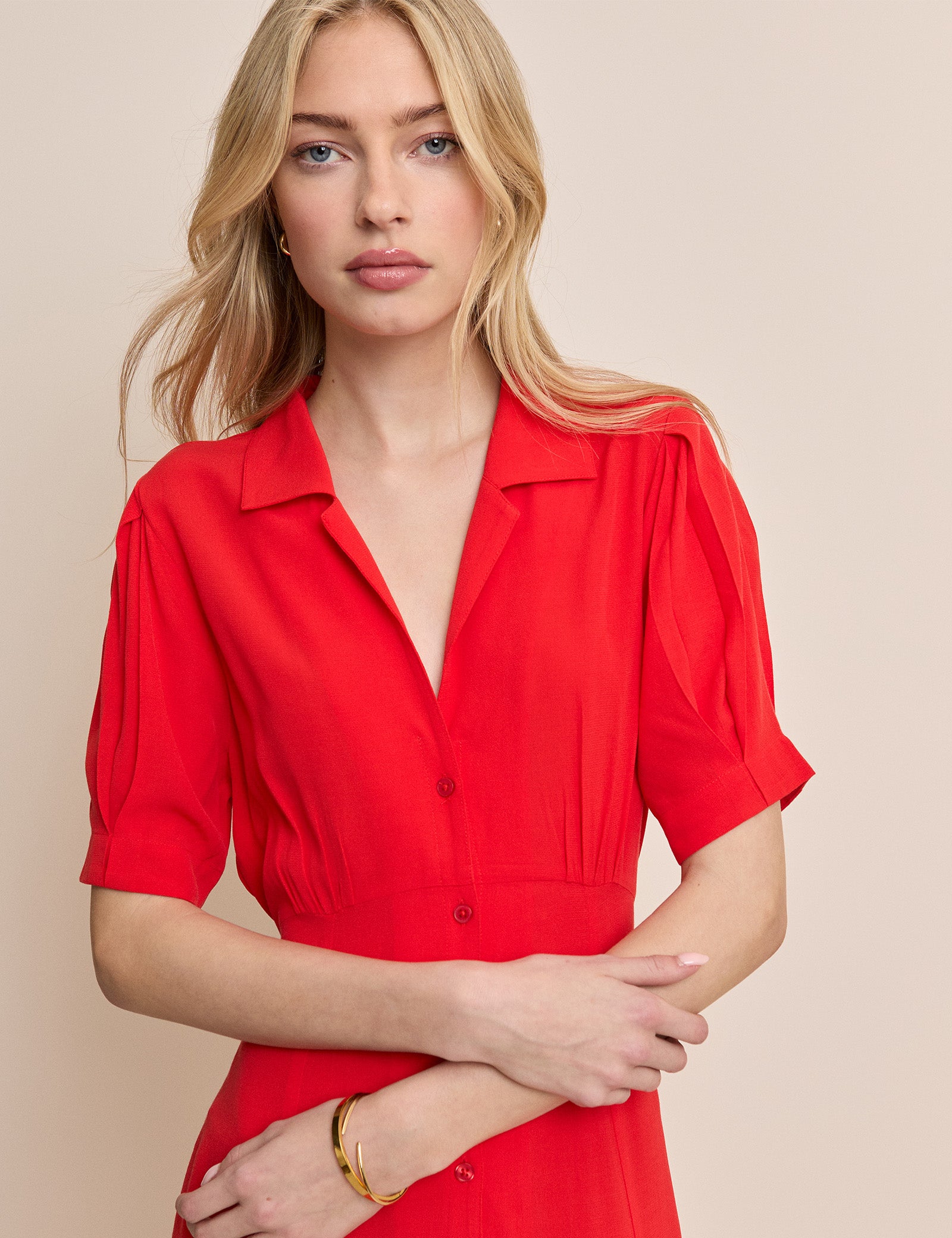 Red Collared Chrissy Midi Dress