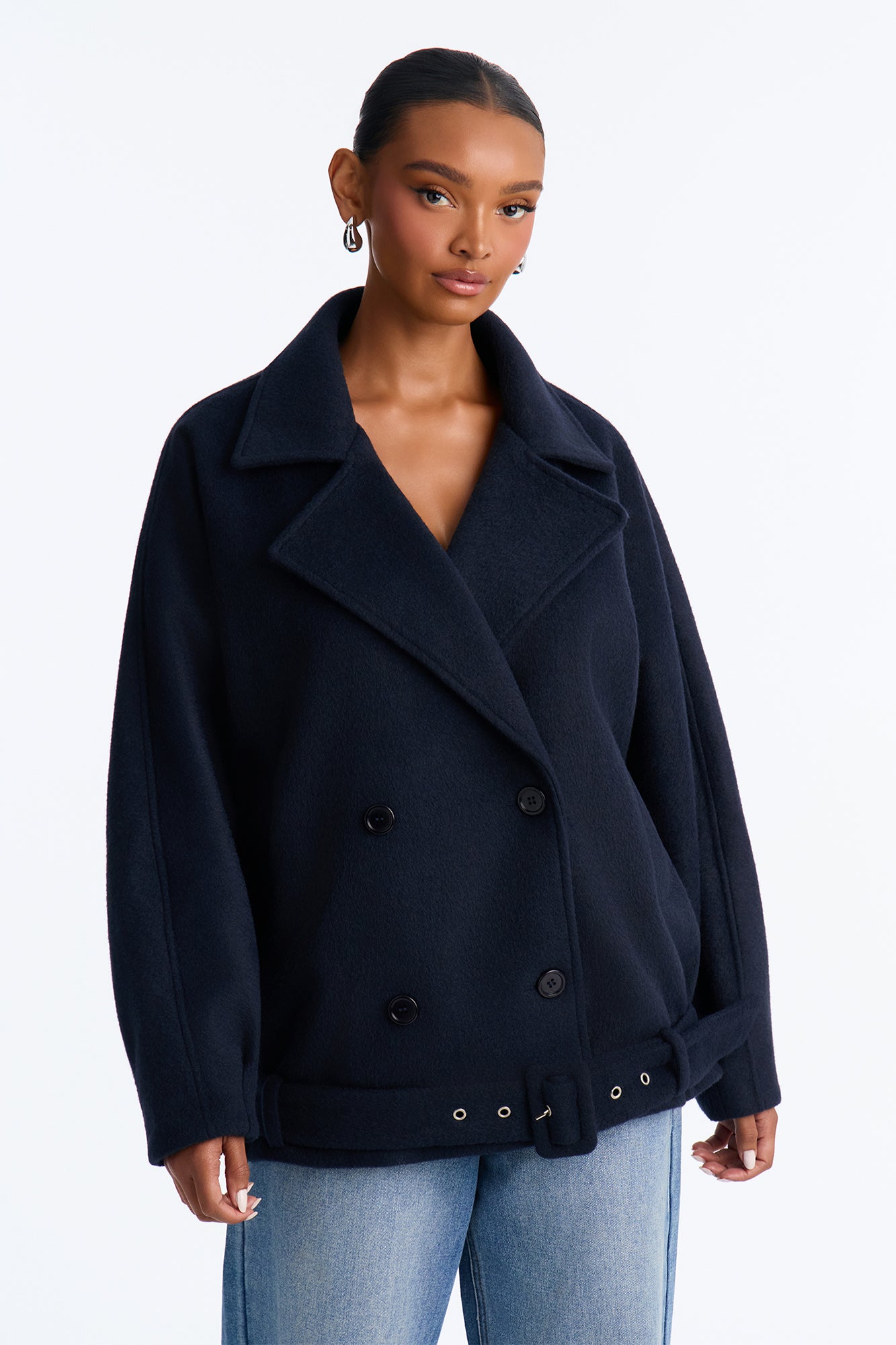 Street Chic Wool Blend Coat - Navy