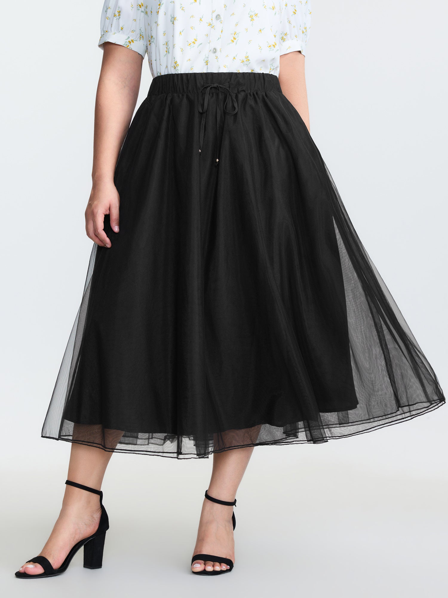 Stretchy Sheer Drawstring Waist Maxi Dress